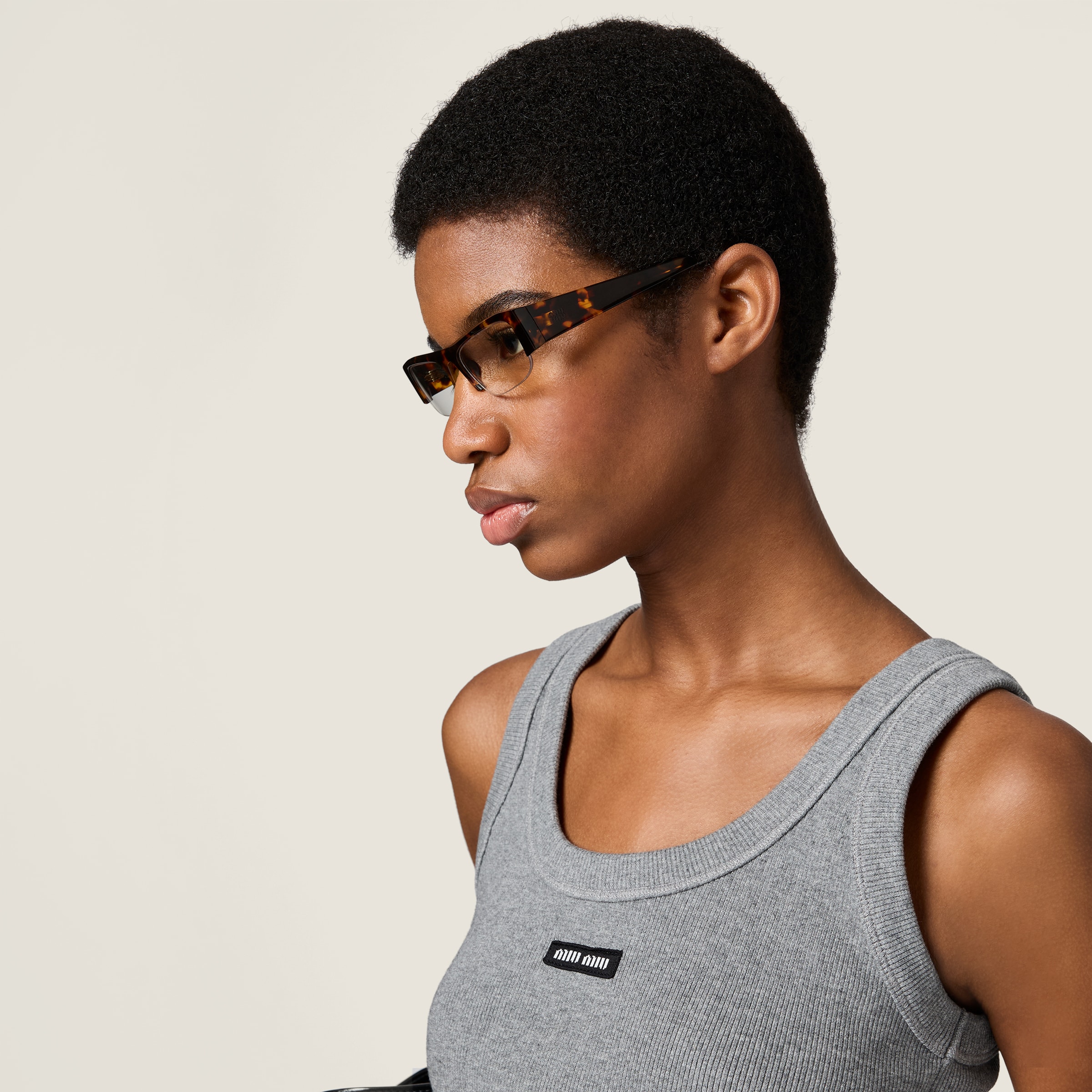 Grey Ribbed Jersey Tank Top | Miu Miu - United States