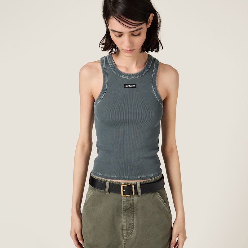 Garment-dyed ribbed knit jersey top