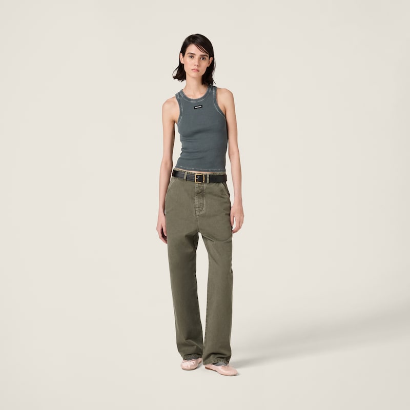 Garment-dyed ribbed knit jersey top