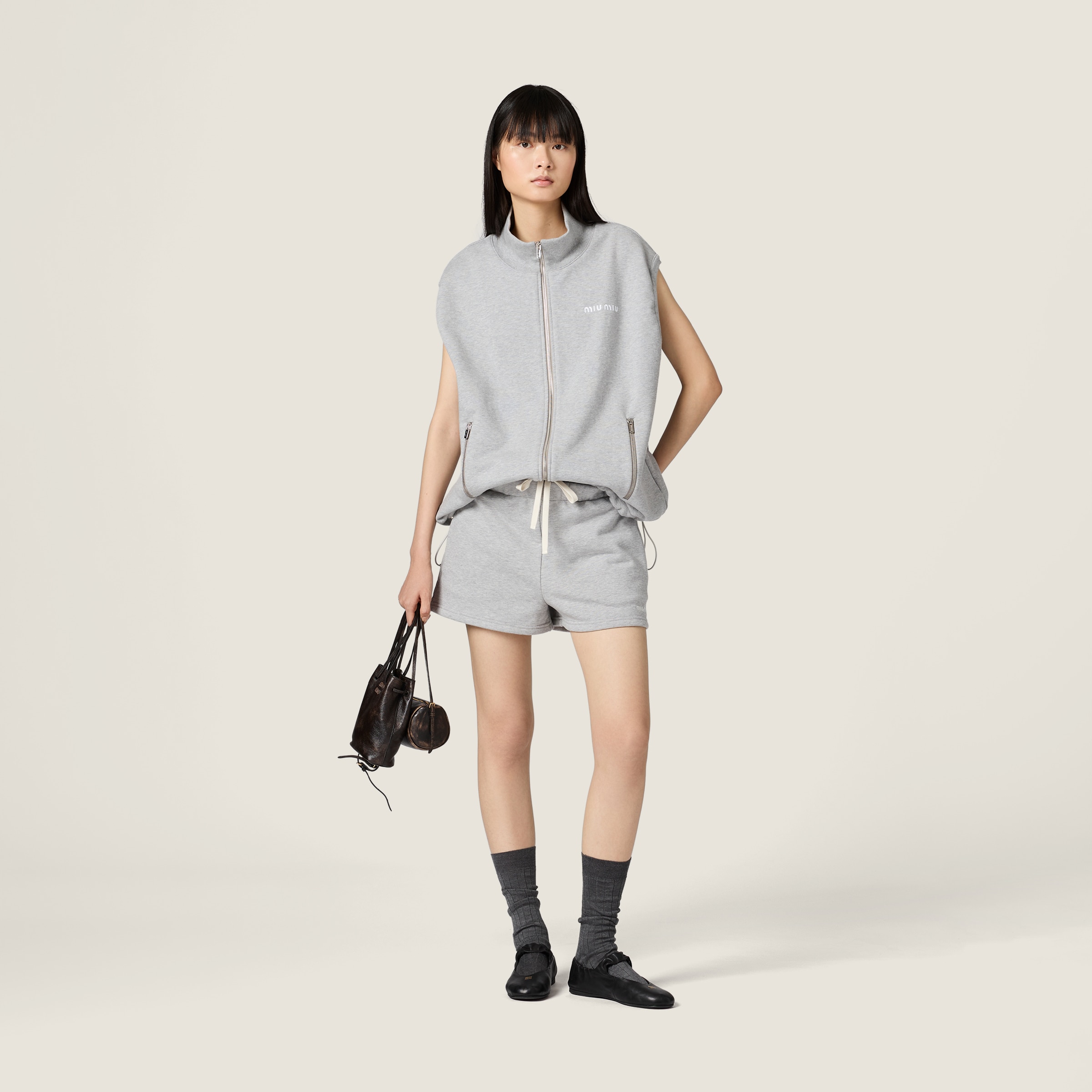 Grey Cotton Fleece Vest | Miu Miu - United States
