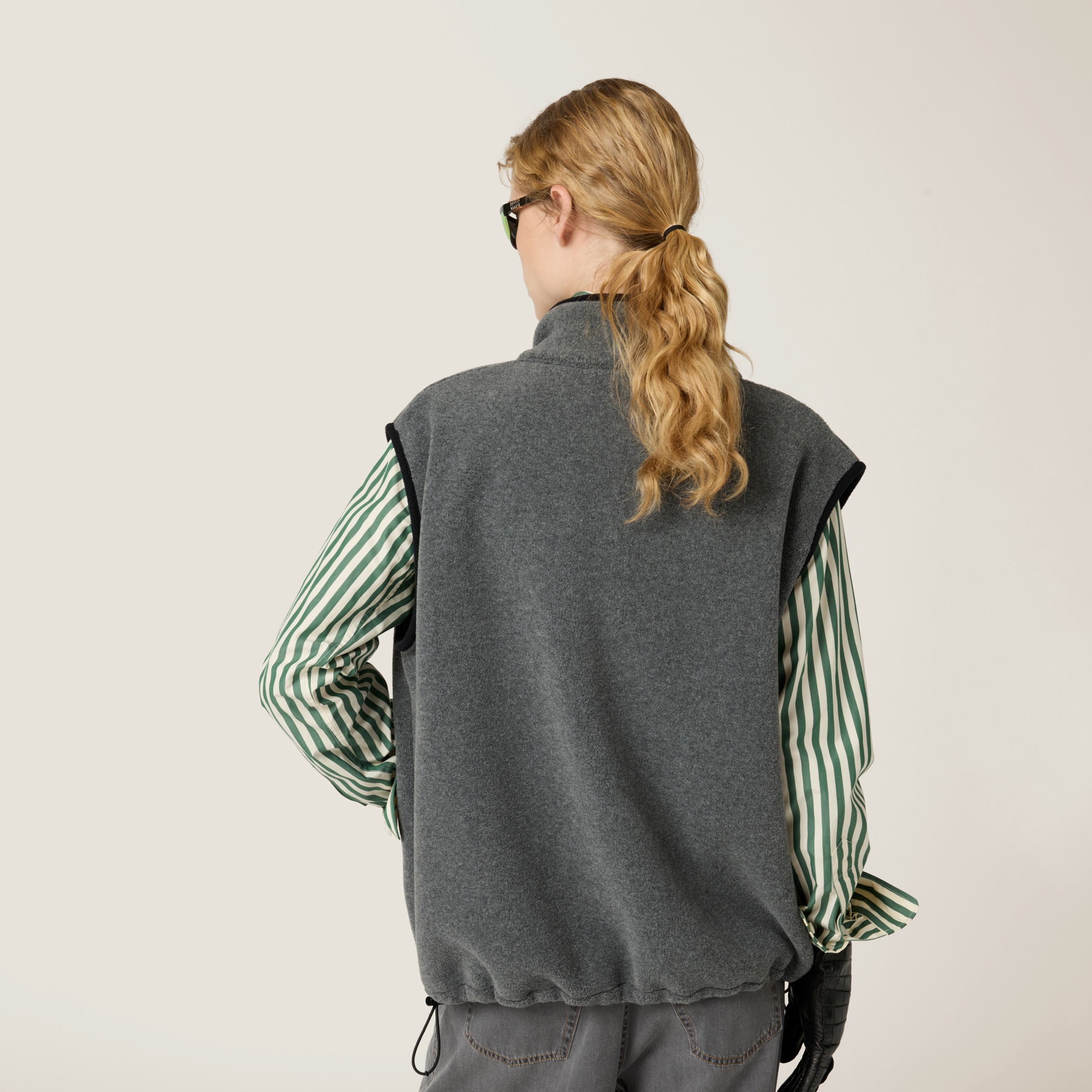 Miu Miu Cotton Fleece Sweatshirt In Grey