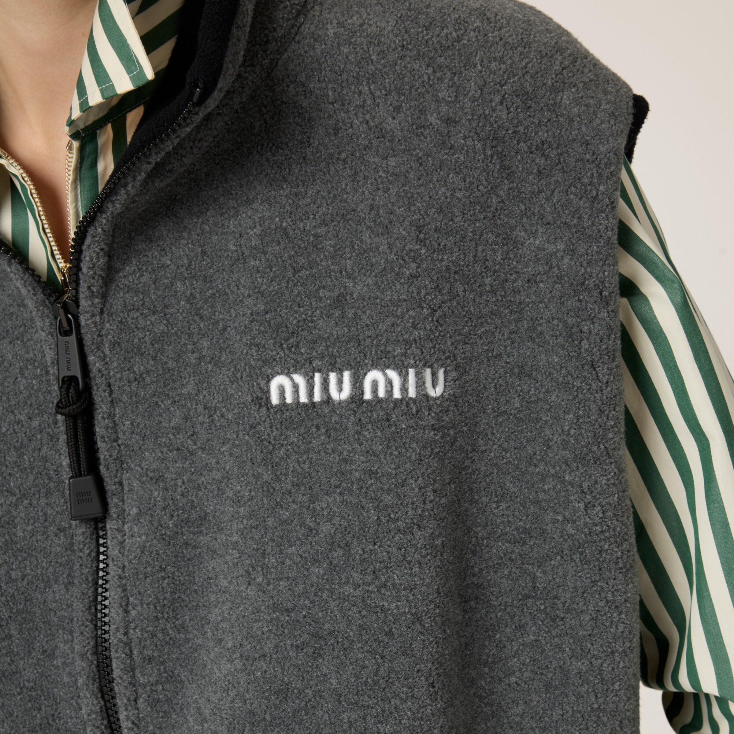 Miu Miu Cotton Fleece Sweatshirt In Grey