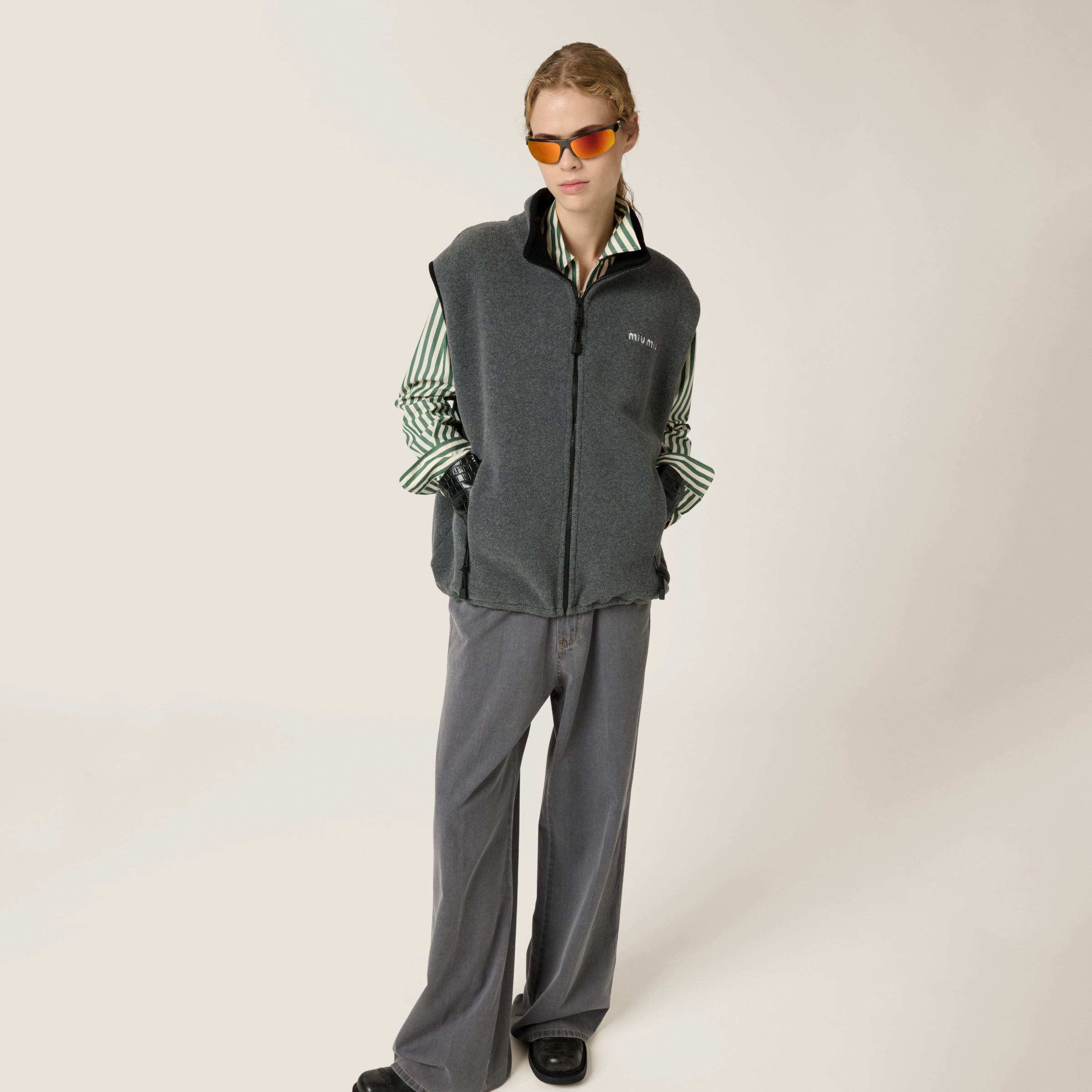 Miu Miu Cotton Fleece Sweatshirt In Grey