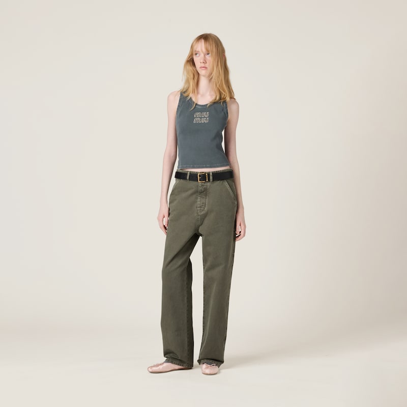 Embroidered ribbed knit jersey top