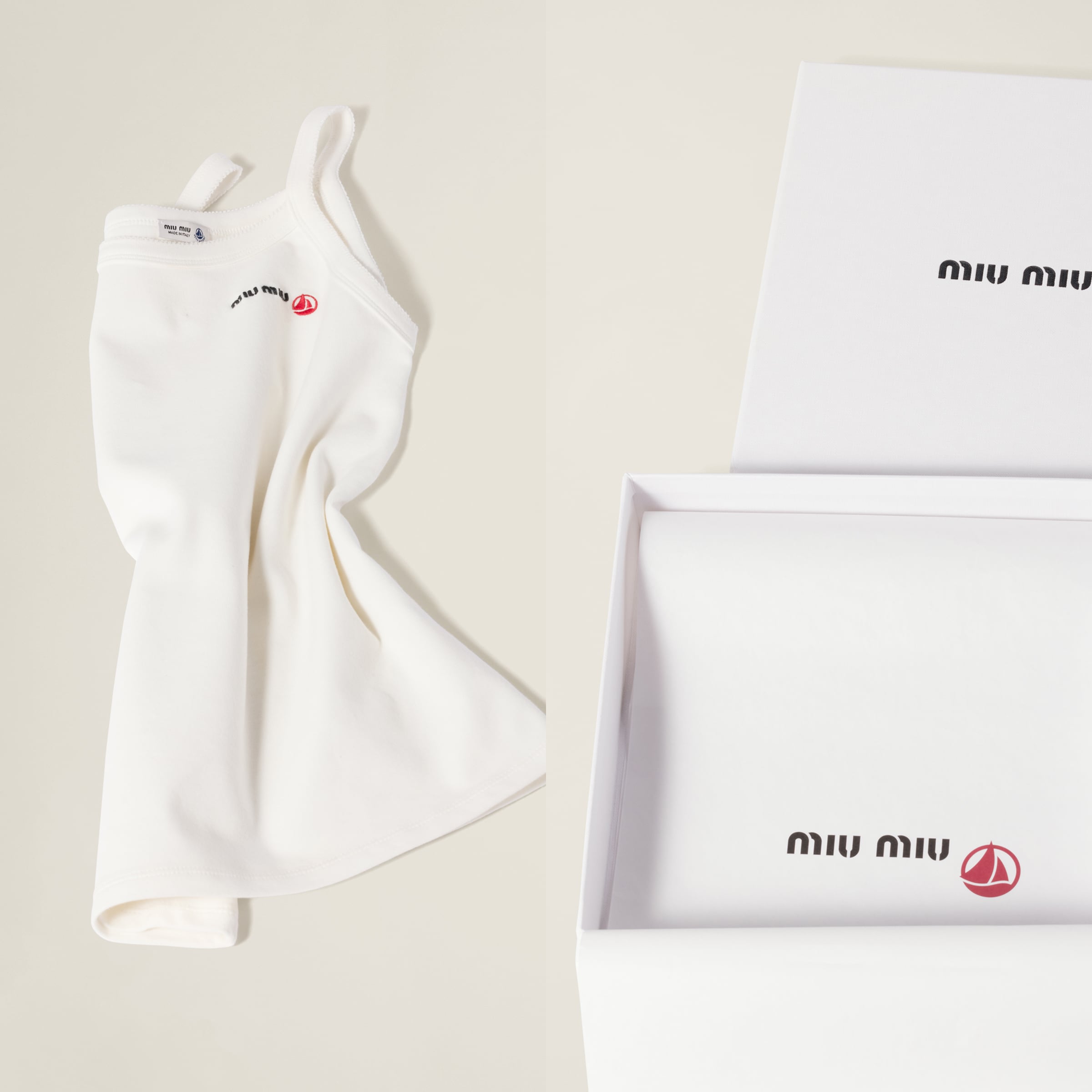 ホワイト Petit Bateau X Miu Miu ストレッチジャージー トップ
