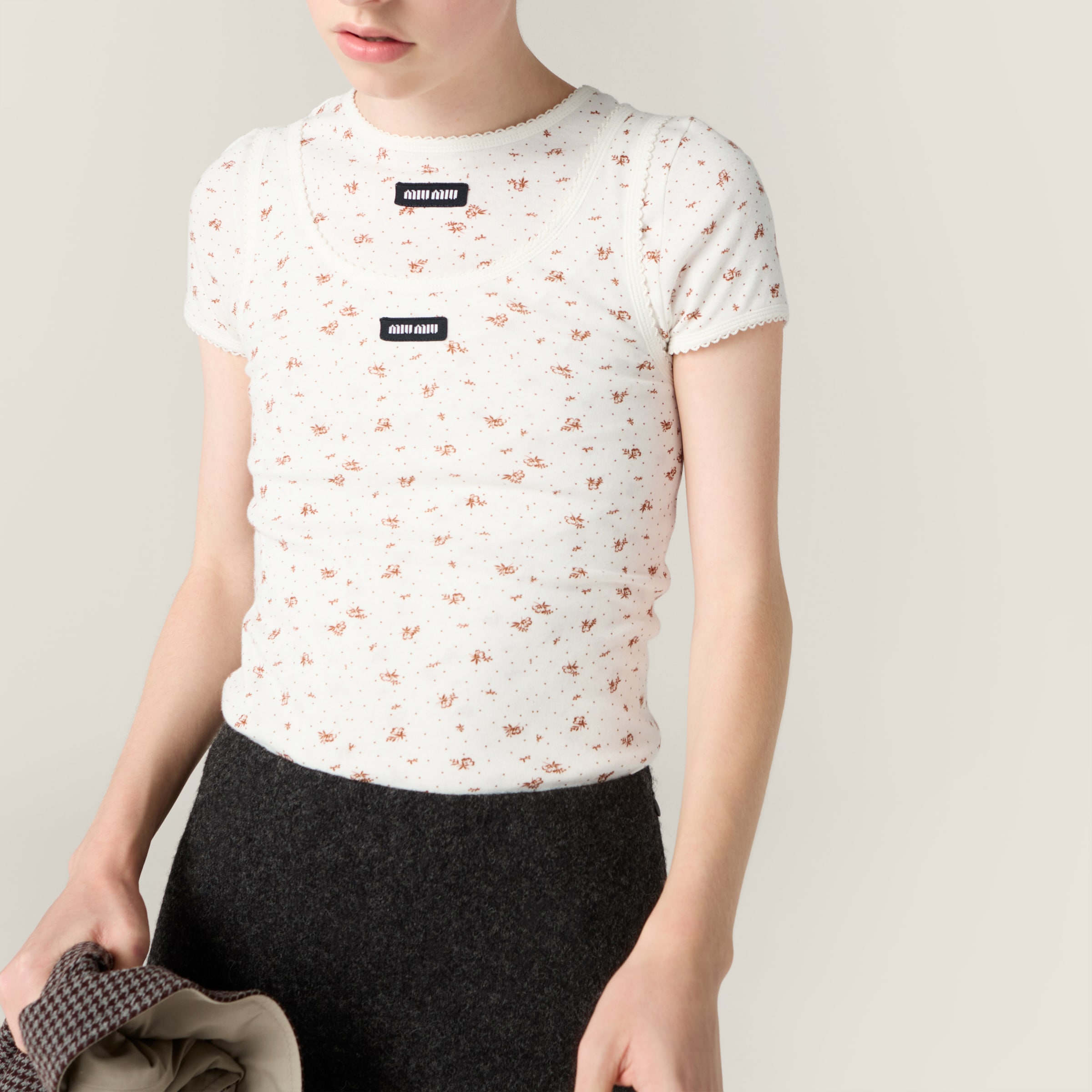 Miu Miu Ribbed Jersey Tank Top In Multi