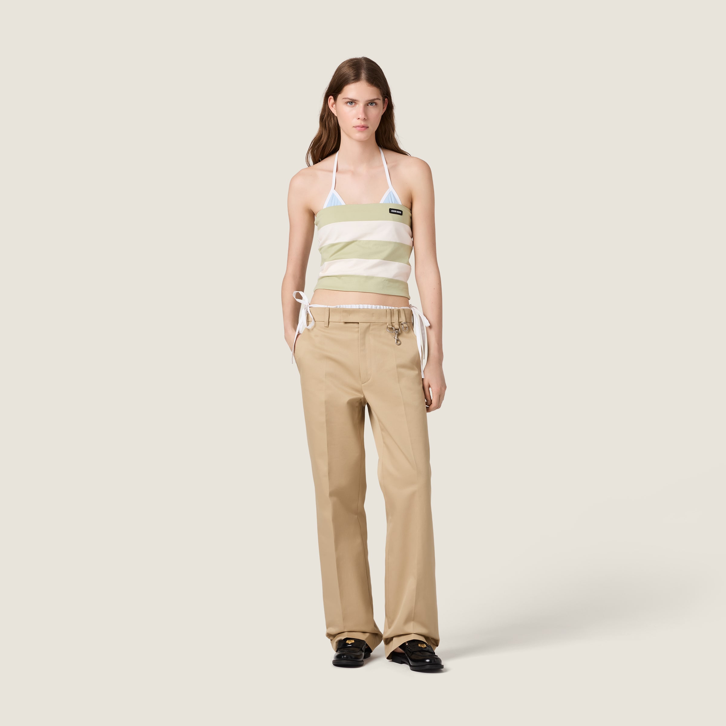 Pale Rose/agave Striped Jersey Top | Miu Miu - Singapore