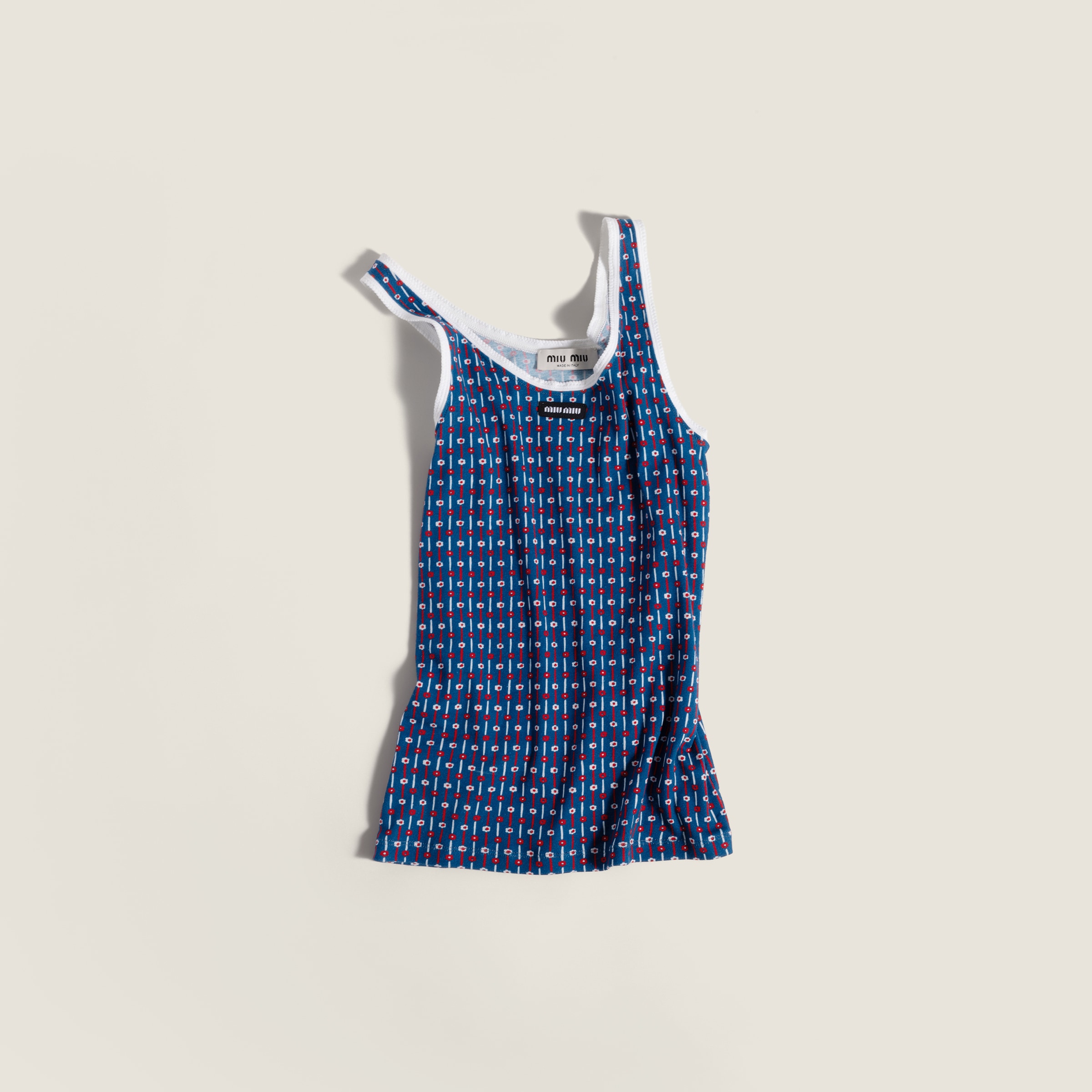 Printed ribbed knit tank top by Miu Miu