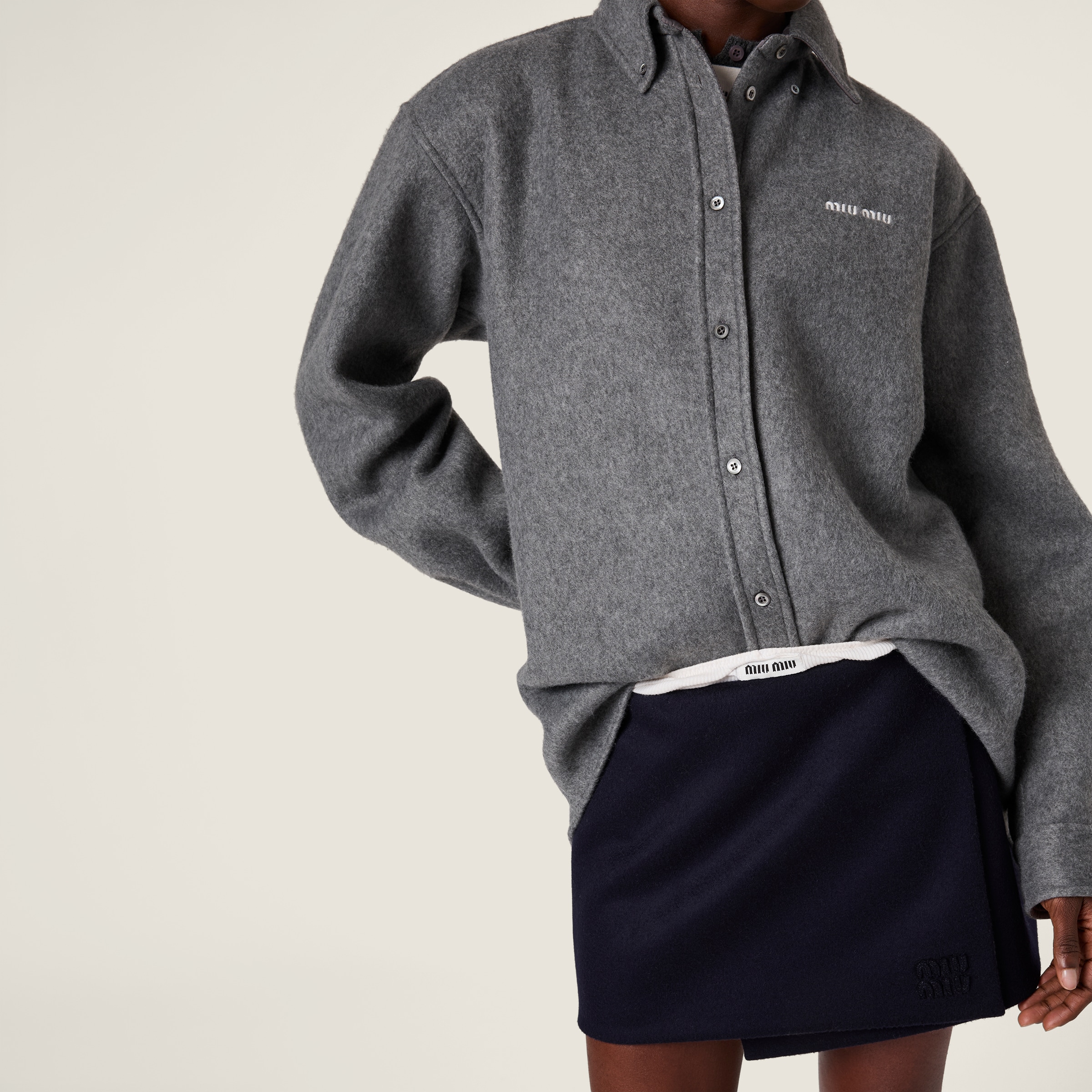 Grey Fleece Shirt | Miu Miu - United States