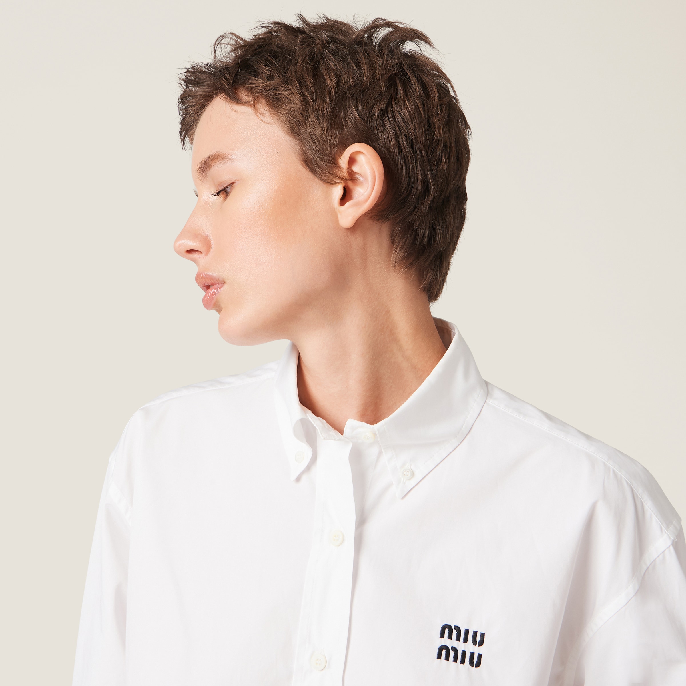 White Cropped Poplin Shirt | Miu Miu - United States