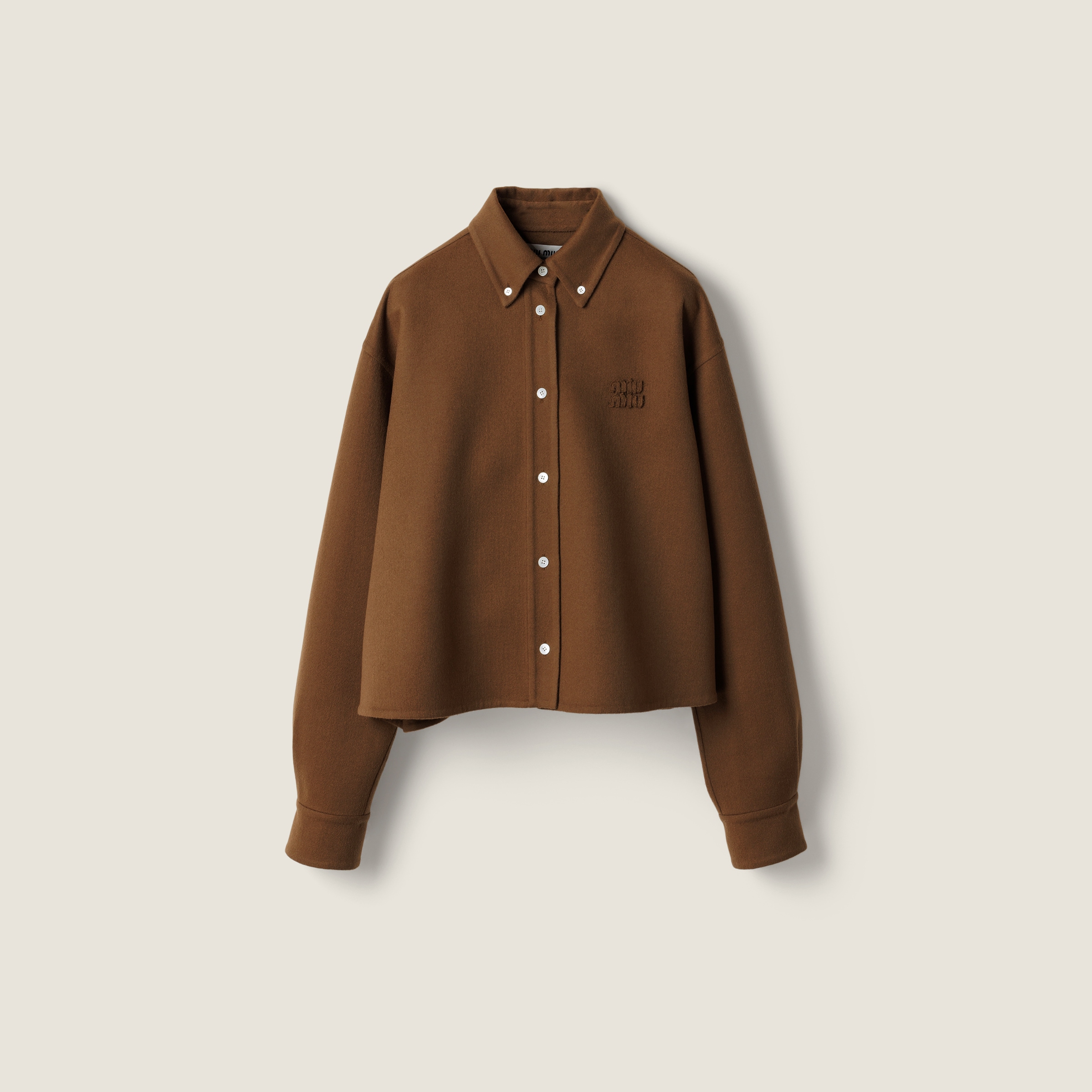Miu Miu Long-sleeved Button-up Shirt In Brown
