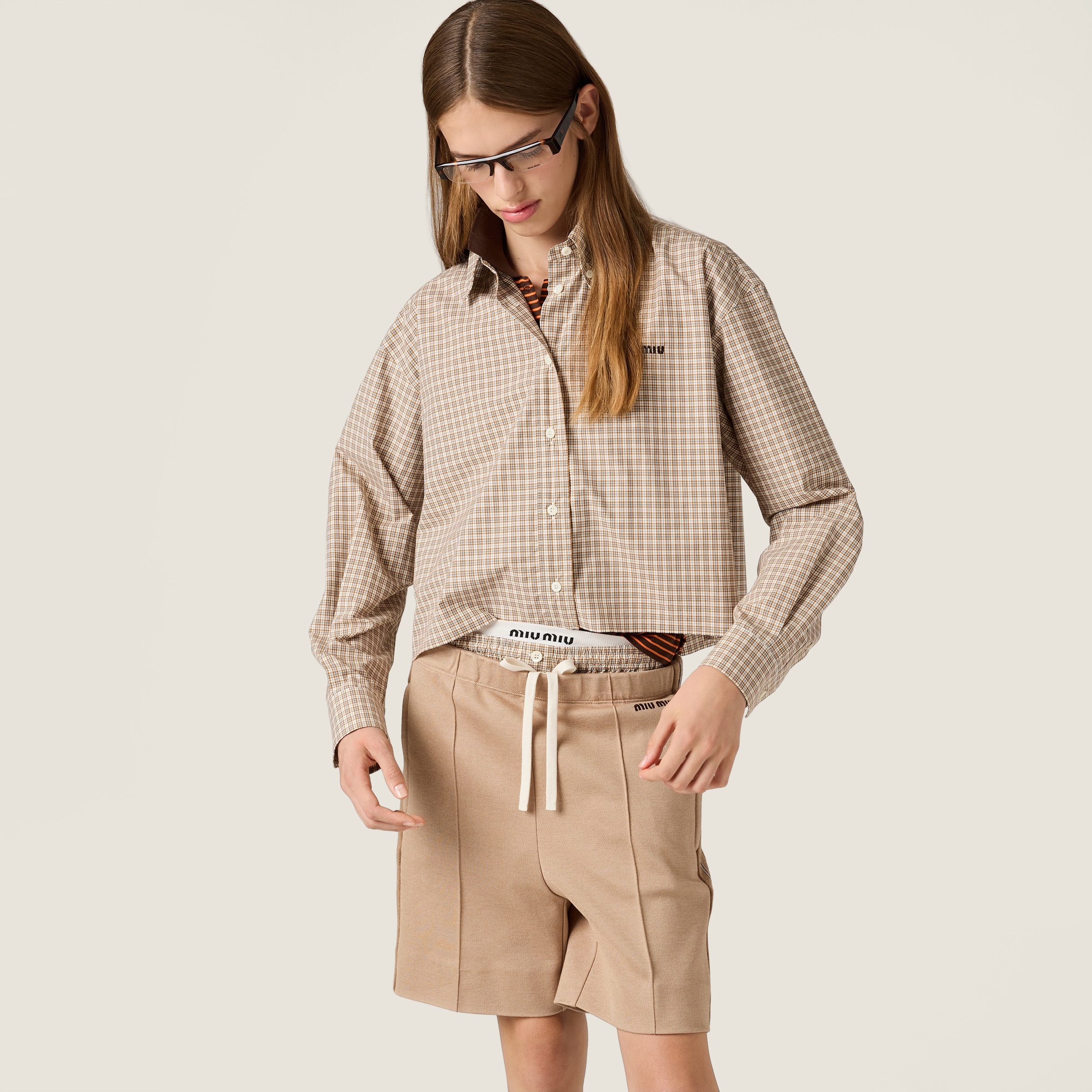 Miu Miu Checked Shirt In Neutral