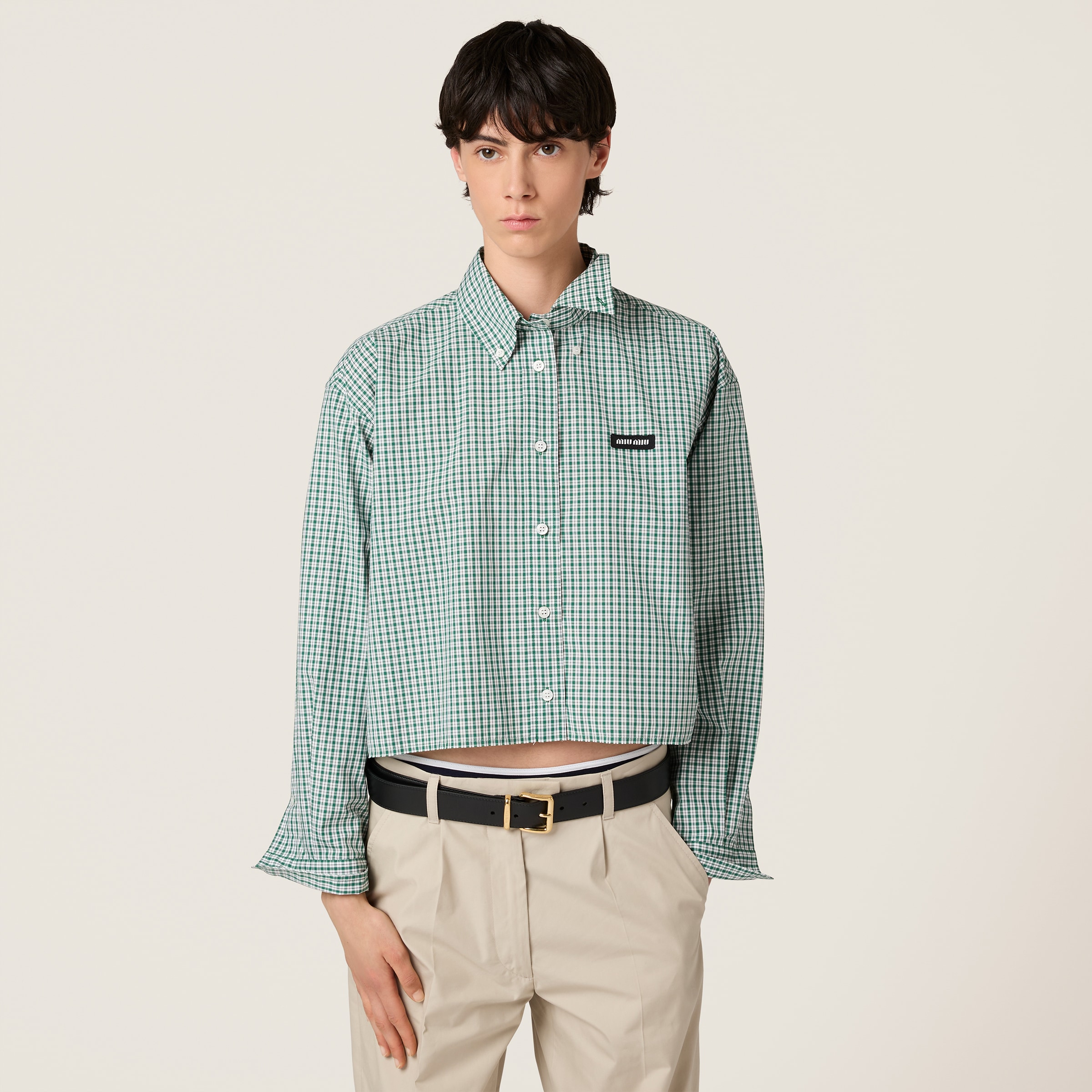 Miu Miu Check Cropped Button-front Shirt In Multi
