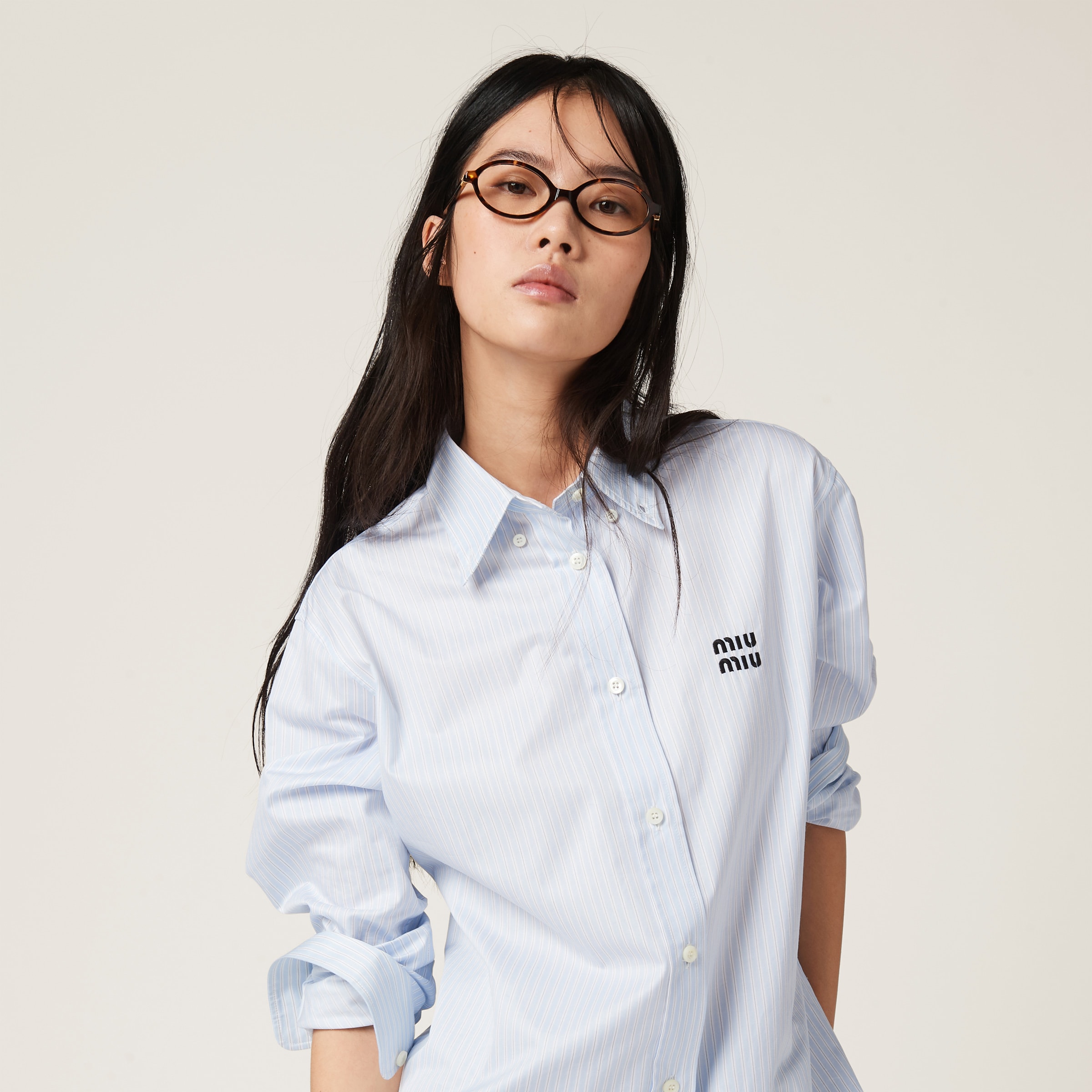 Sky Blue/white Striped Cotton Shirt | Miu Miu