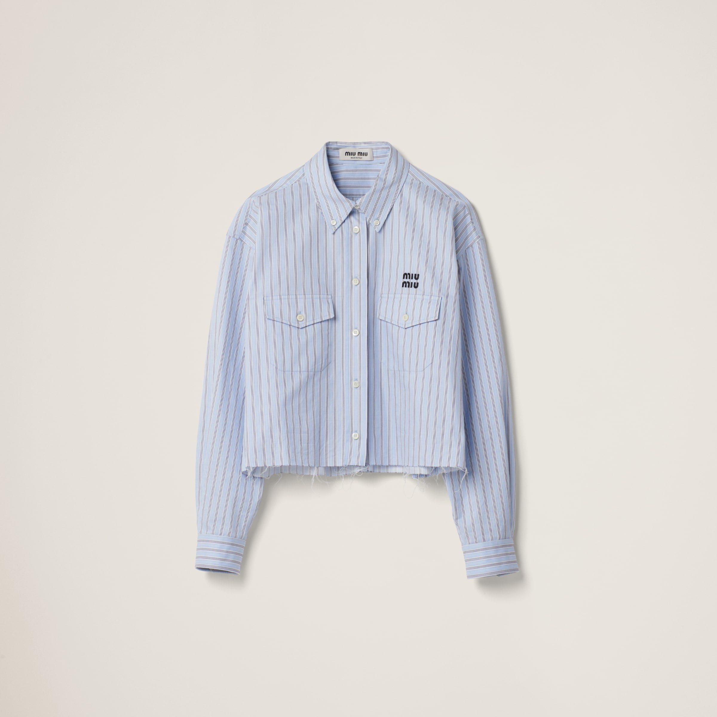 Miumiu Striped Cotton Shirt In Light Blue/blue