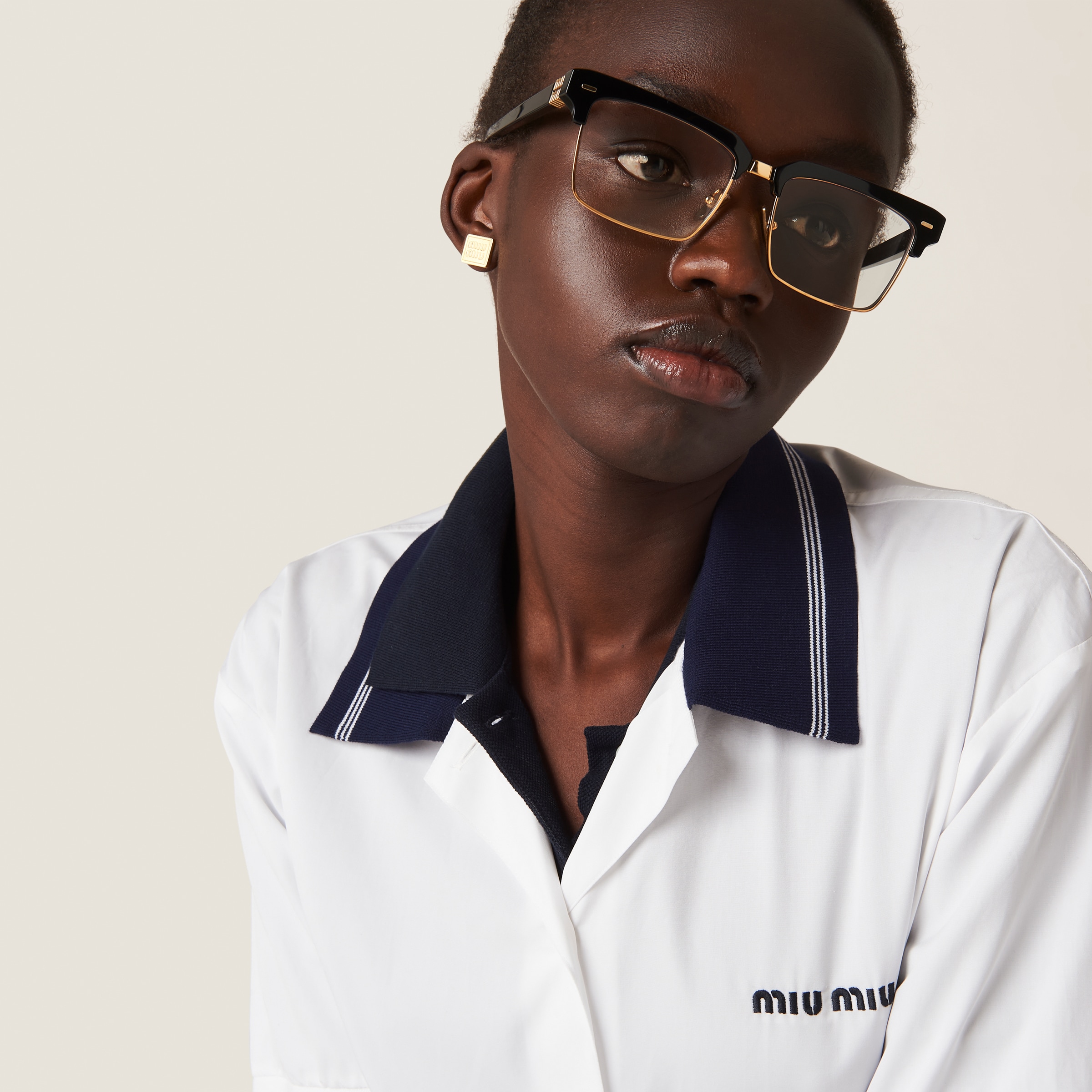 Miu Miu Logo-embroidred Poplin Shirt In White