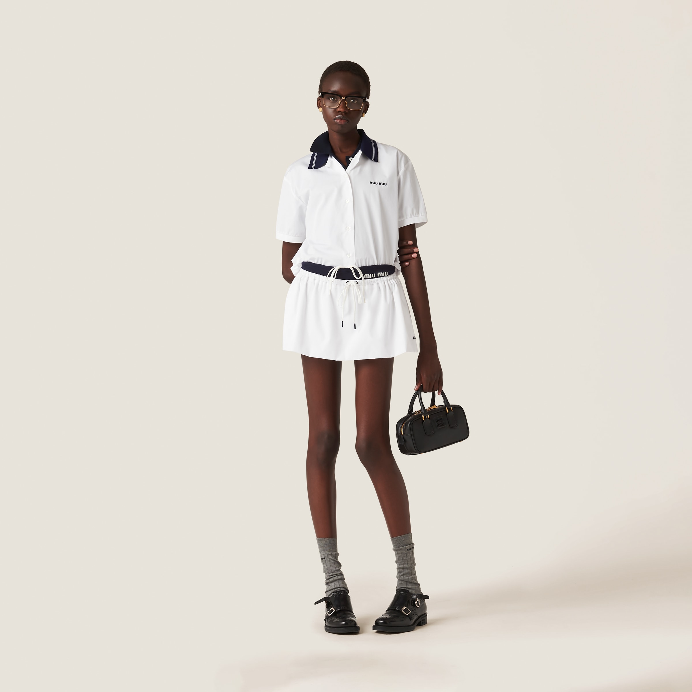 Miu Miu Logo-embroidred Poplin Shirt In White
