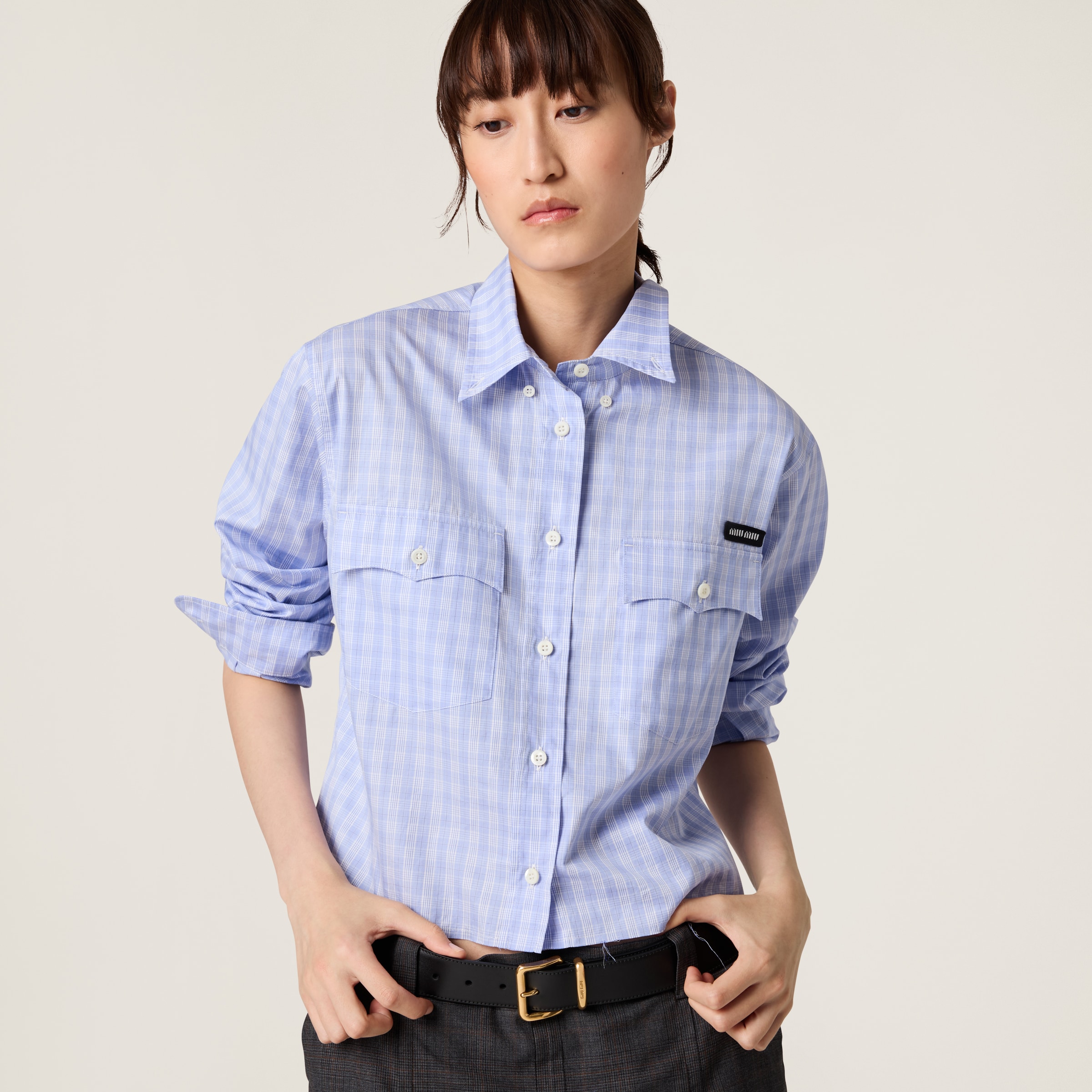 Light Blue/blue Checked Shirt | Miu Miu