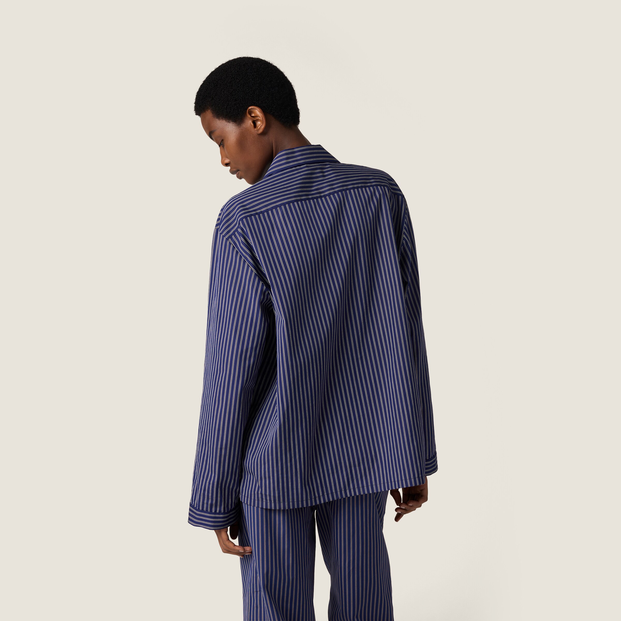 Miu Miu Striped Poplin Shirt In Blue