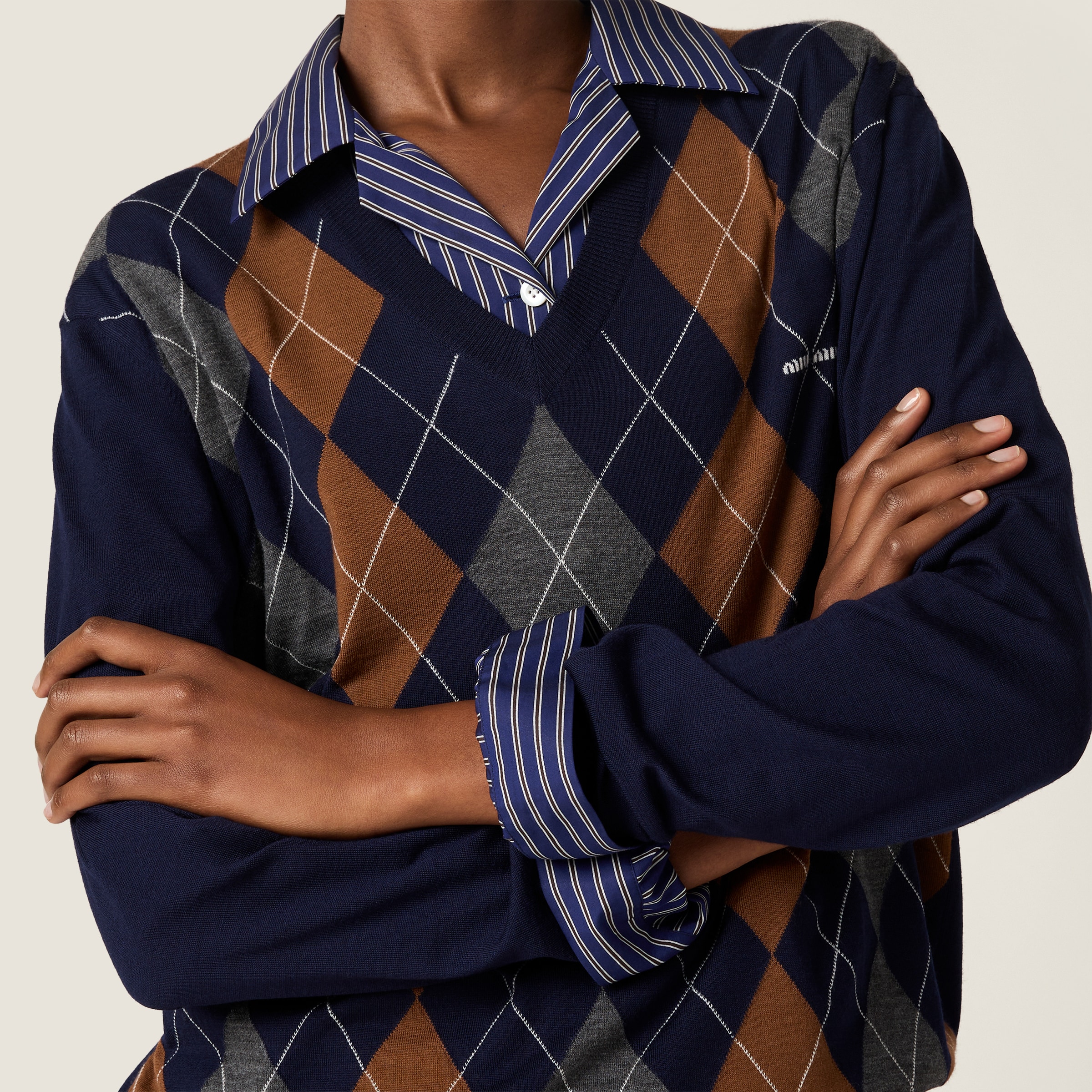 Miu Miu Striped Poplin Shirt In Blue