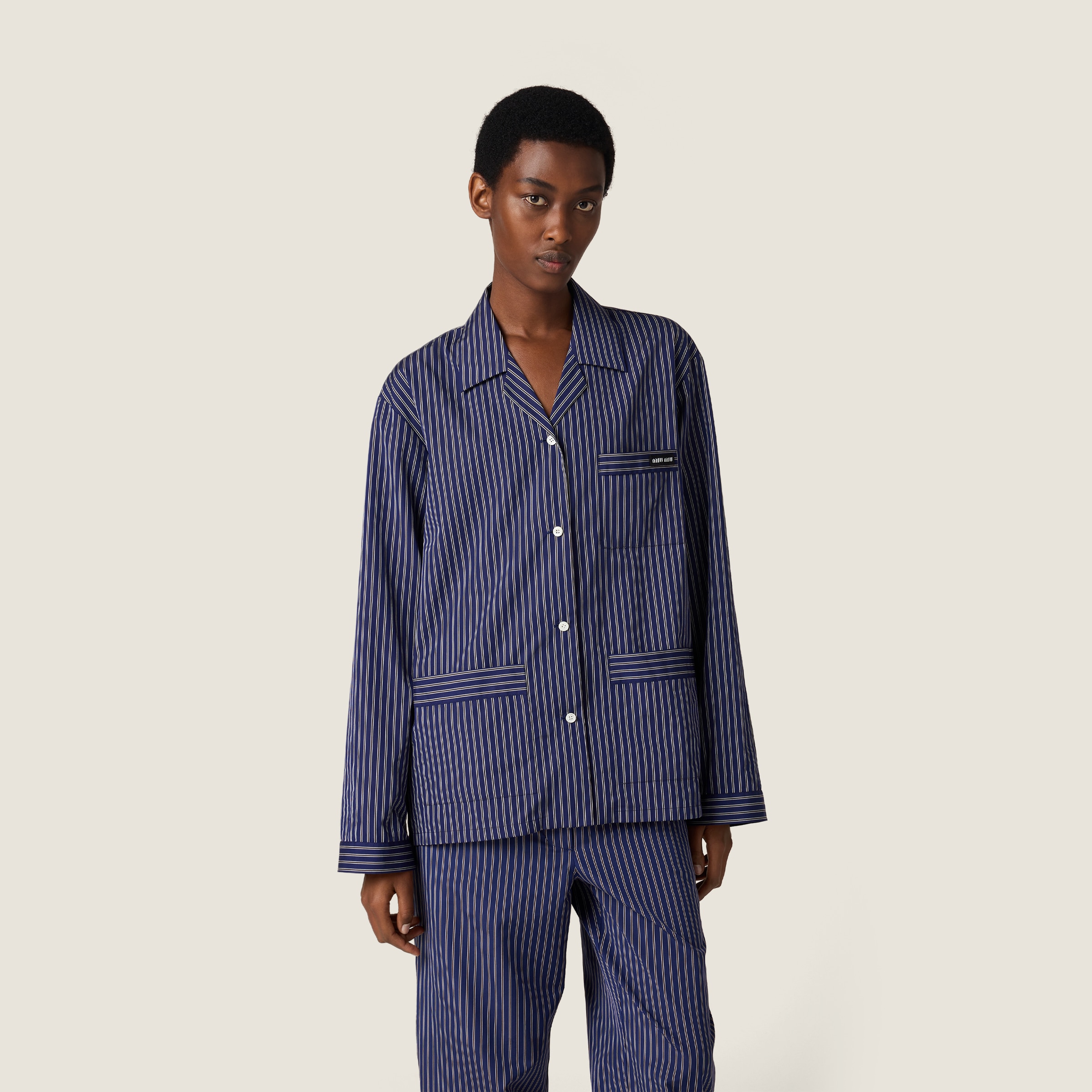 Miu Miu Striped Poplin Shirt In Blue