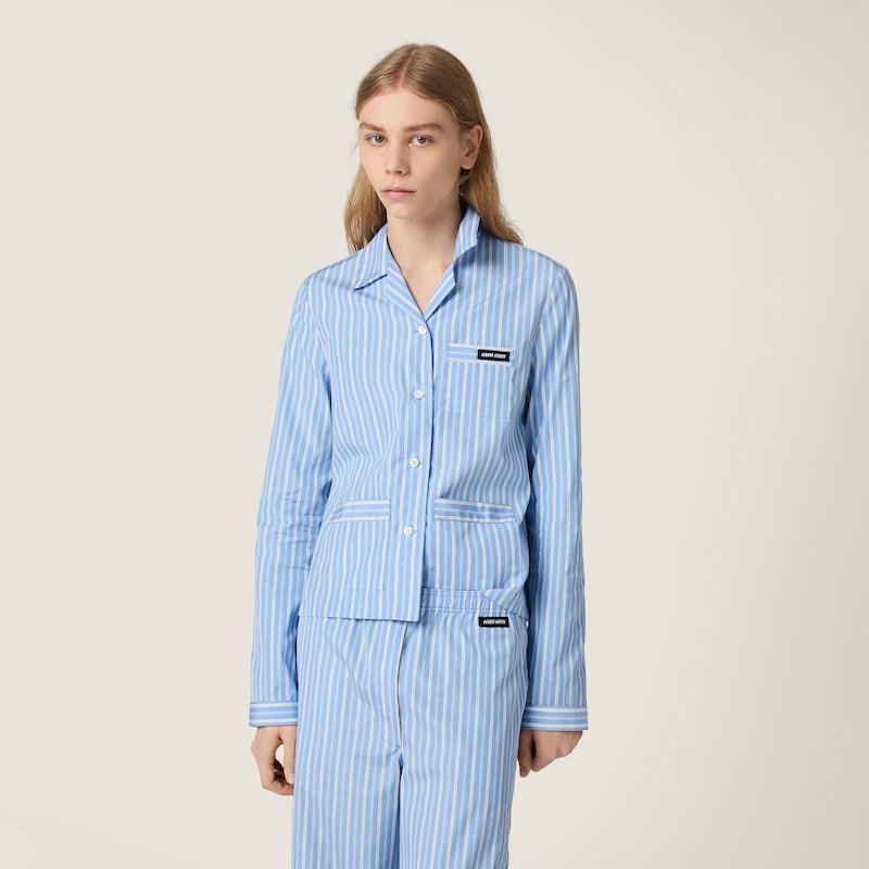 Striped poplin pajama shirt
