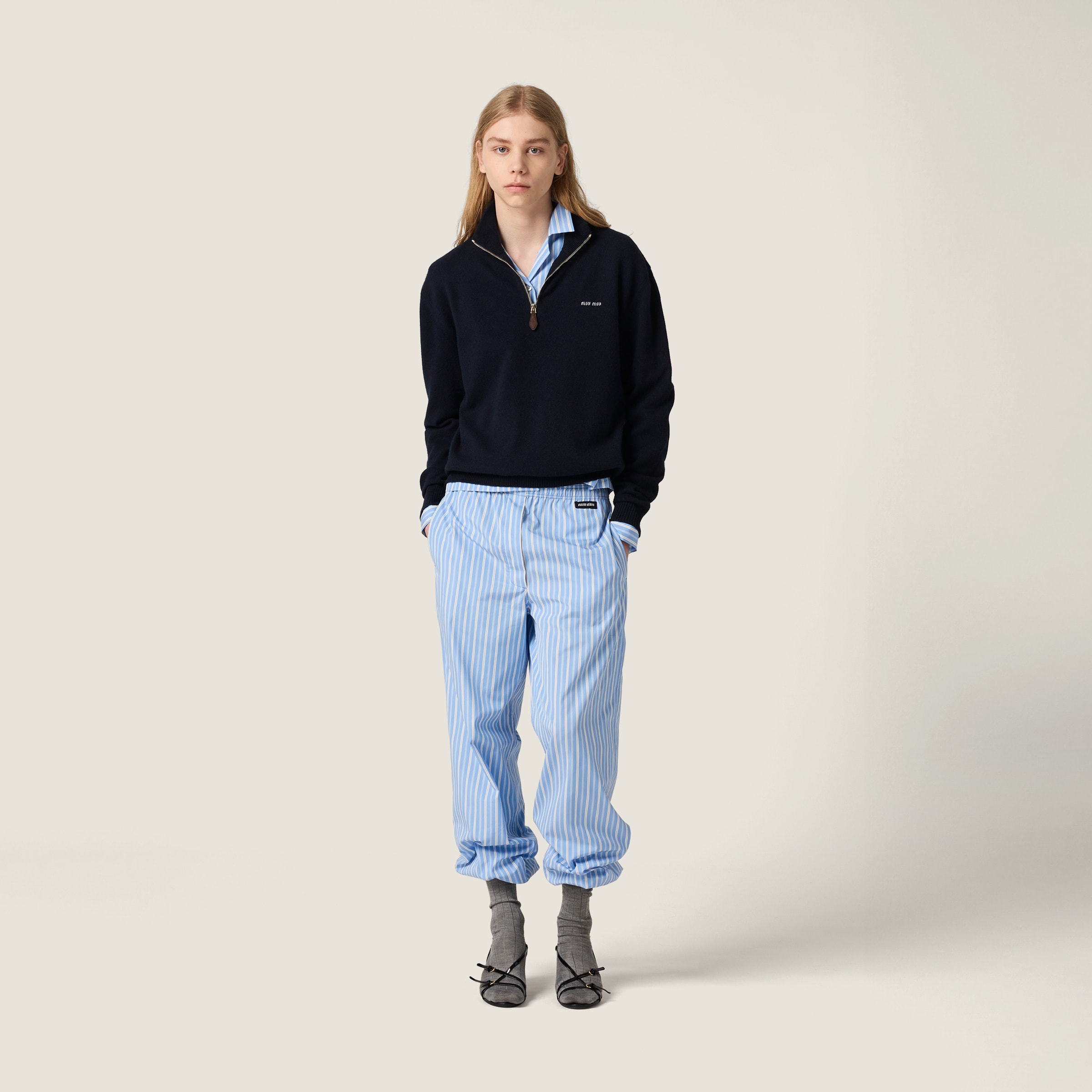 【MiuMiu】ポプリンシャツ&ポプリンパジャマボトムス セットアップがオススメ《Miu Miu》ポプリンパジャマシャツ