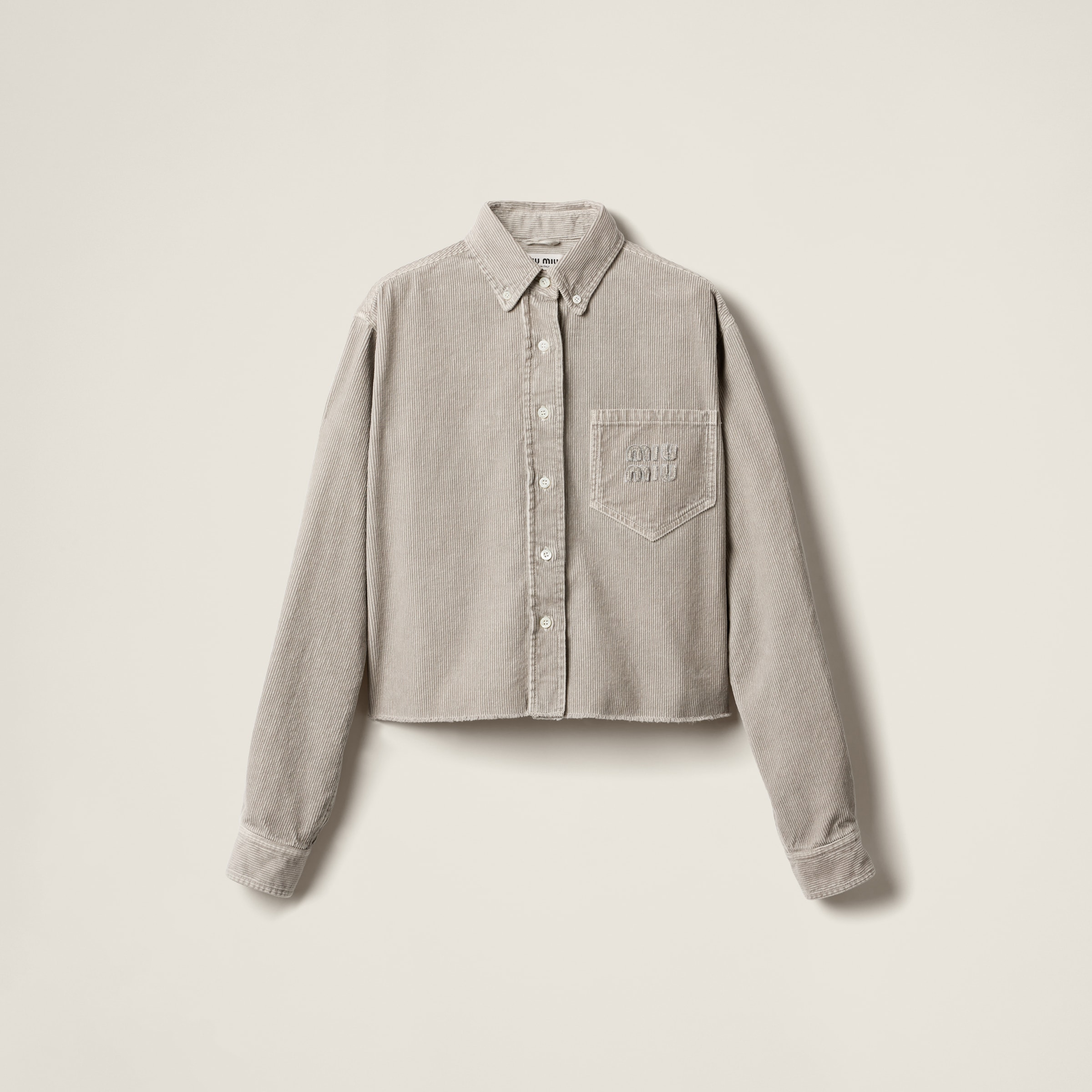 Miu Miu Garment-dyed Corduroy Shirt In Granite Gray