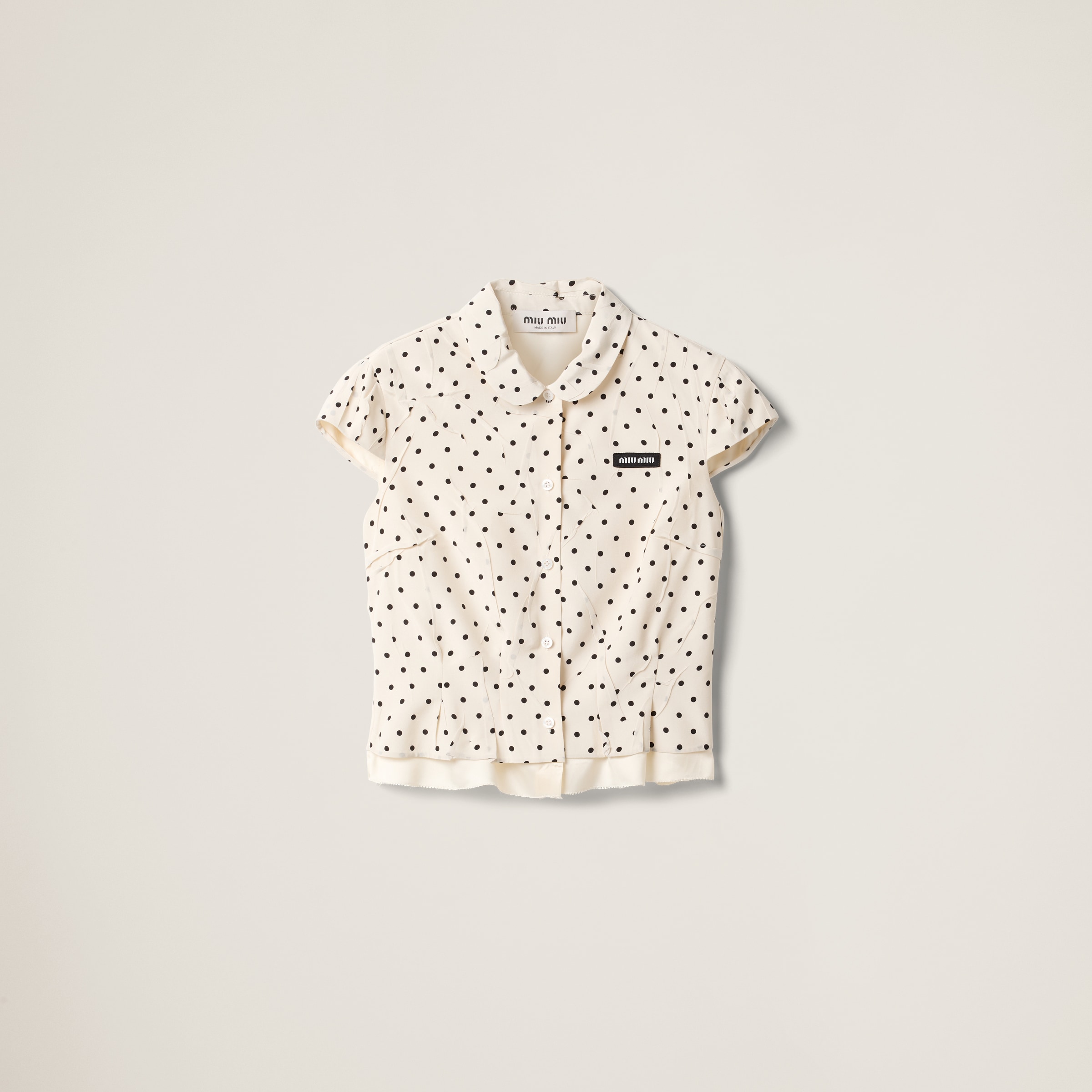 Miu Miu Polka-dot Crepe De Chine Shirt In Ivory/black