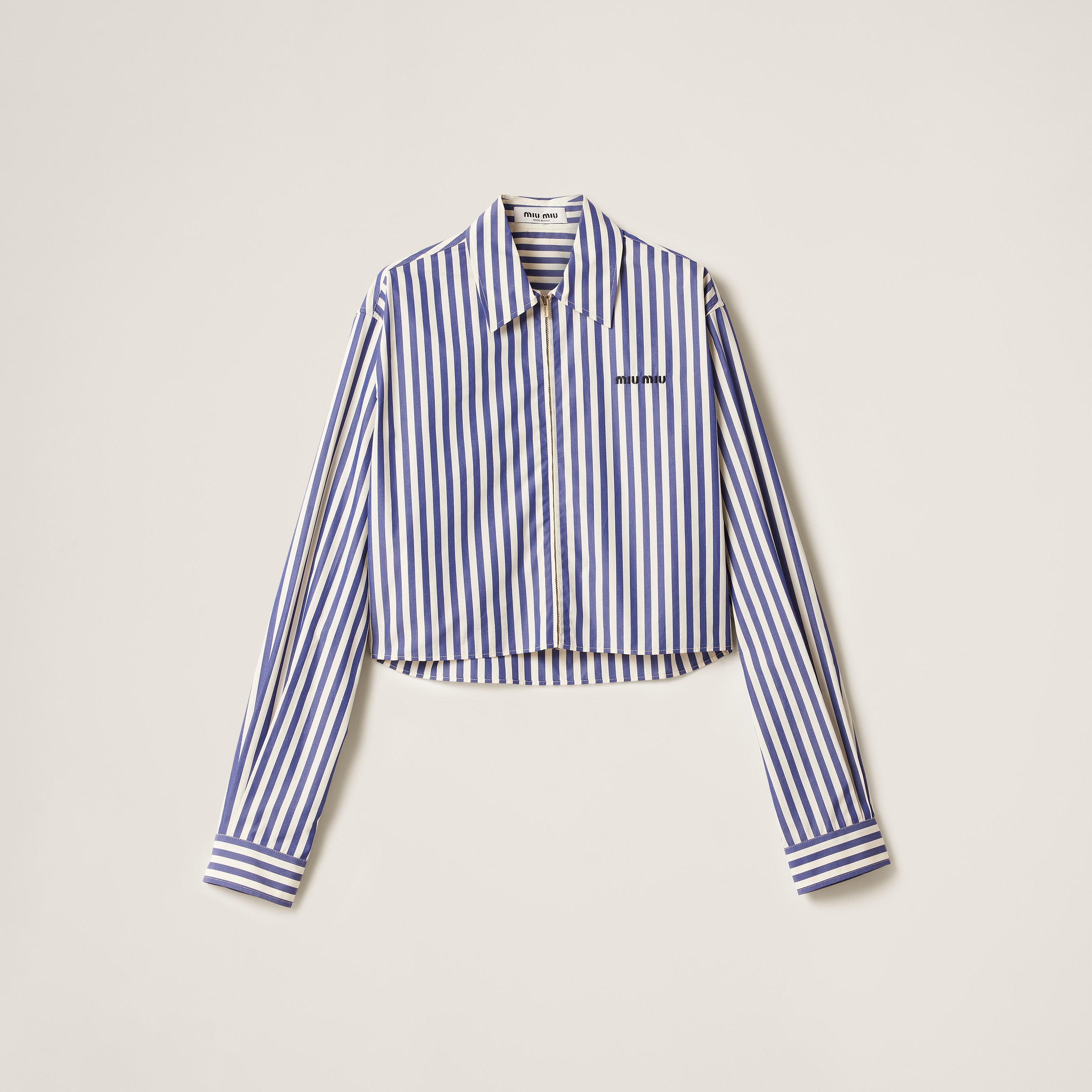 Miu Miu Striped Poplin Shirt In Ivory/blue