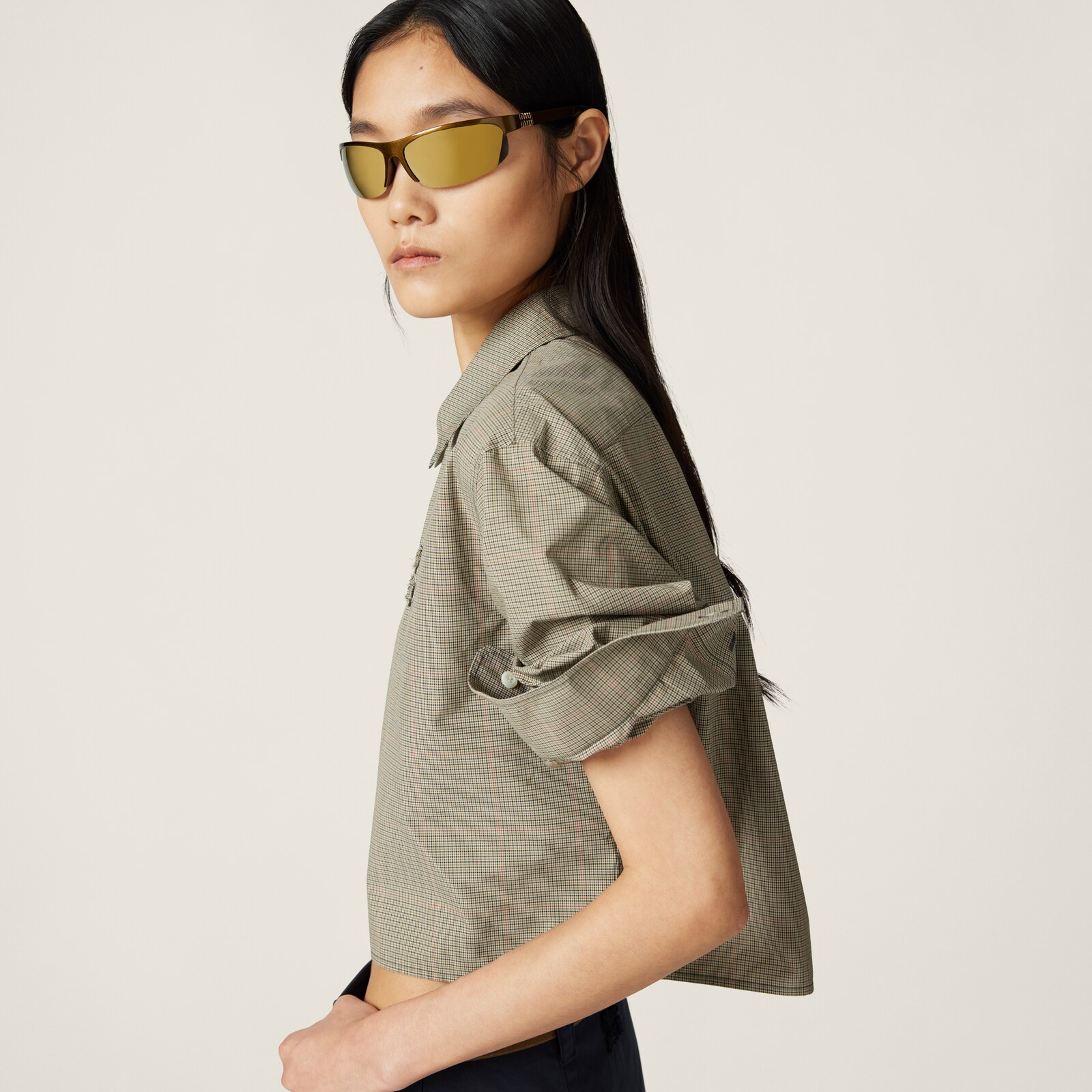 Olive Green Technical Check Shirt | Miu Miu