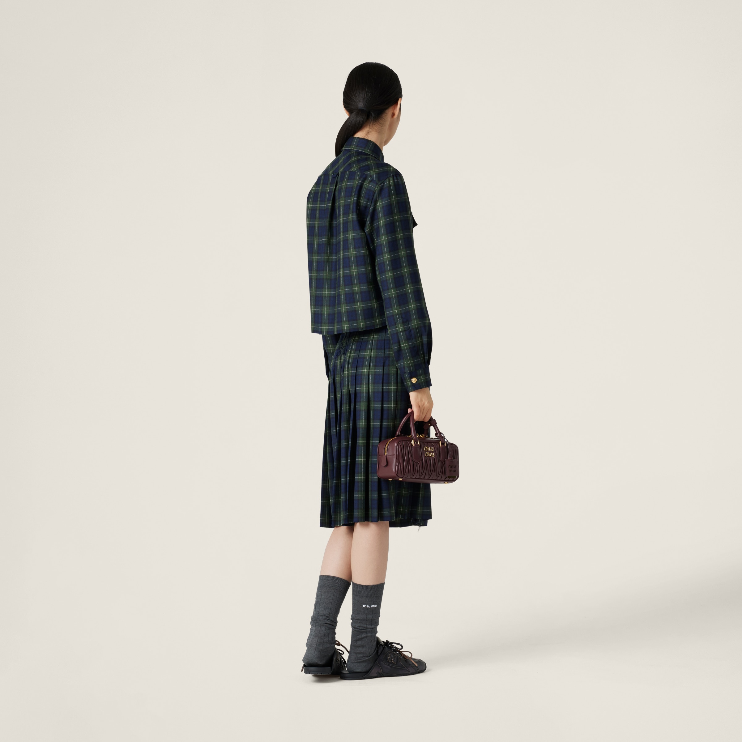 Miu Miu Plaid Shirt In Military Green
