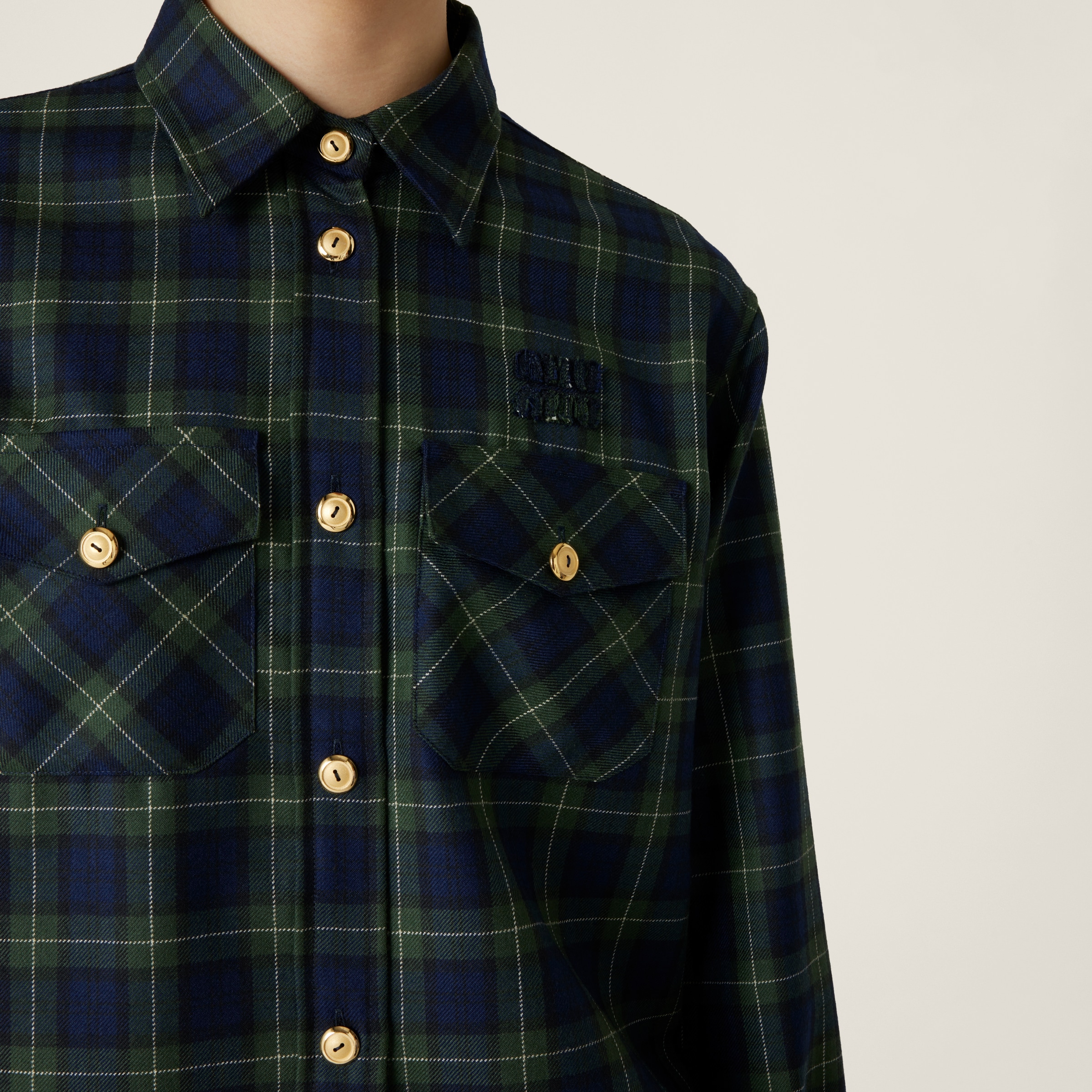 Miu Miu Plaid Shirt In Military Green