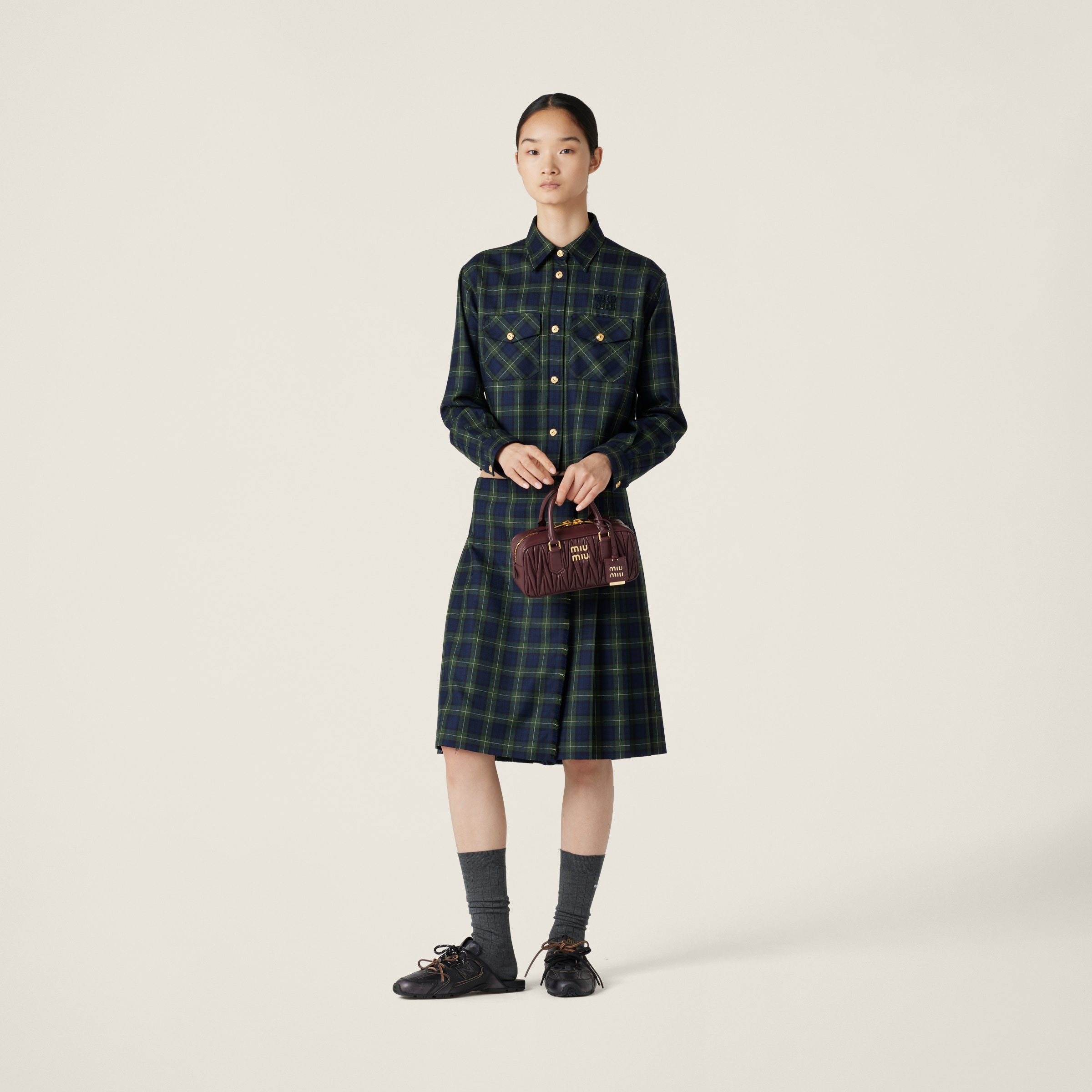 Miu Miu Plaid Shirt In Military Green