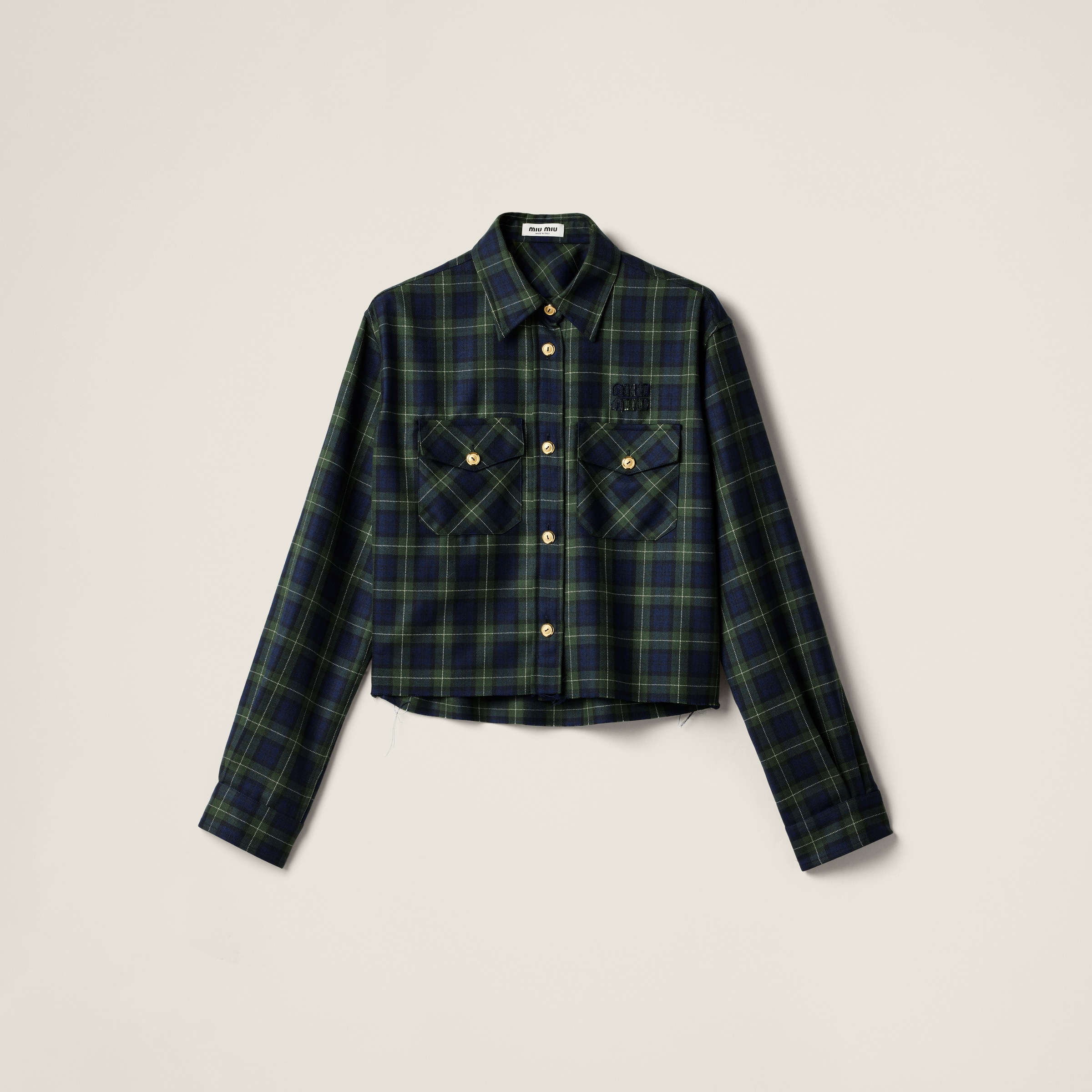 Miu Miu Plaid Shirt In Military Green
