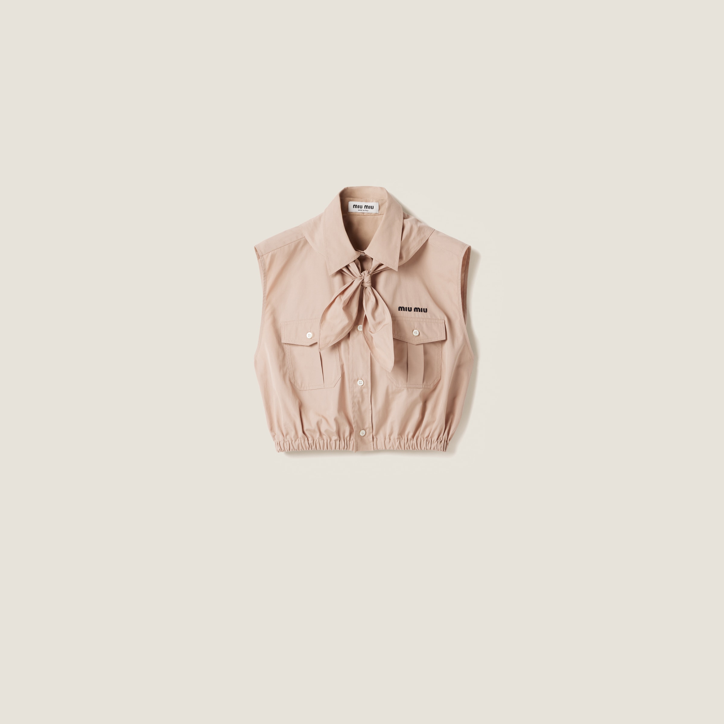 Miu Miu Sleeveless Poplin Shirt With Scarf In Cameo