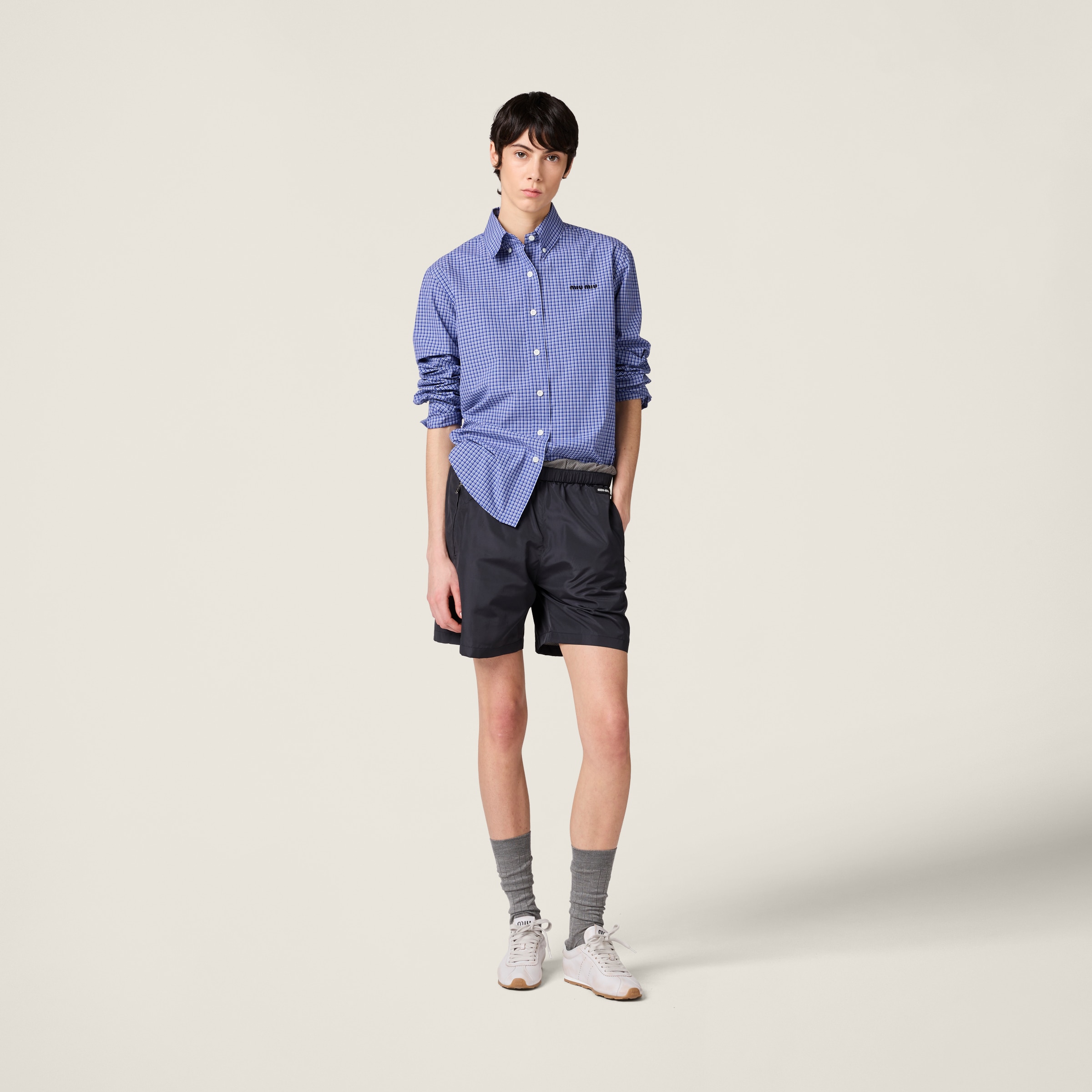 MIUMIU 長袖シャツ MK1920 Aviator Blue/burgundy Checked Shirt | Miu Miu