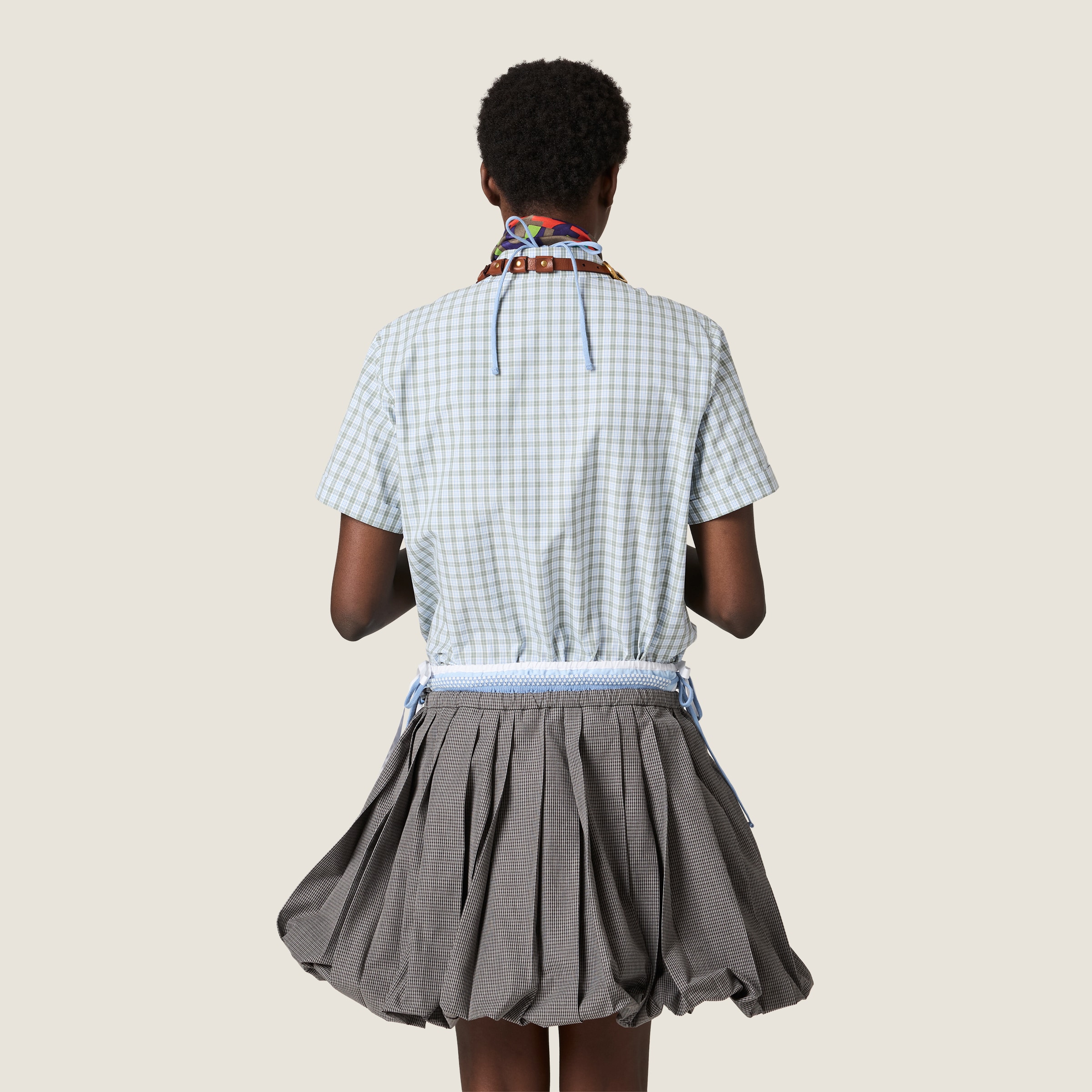 White/sage Green Checked Poplin Shirt | Miu Miu - United States