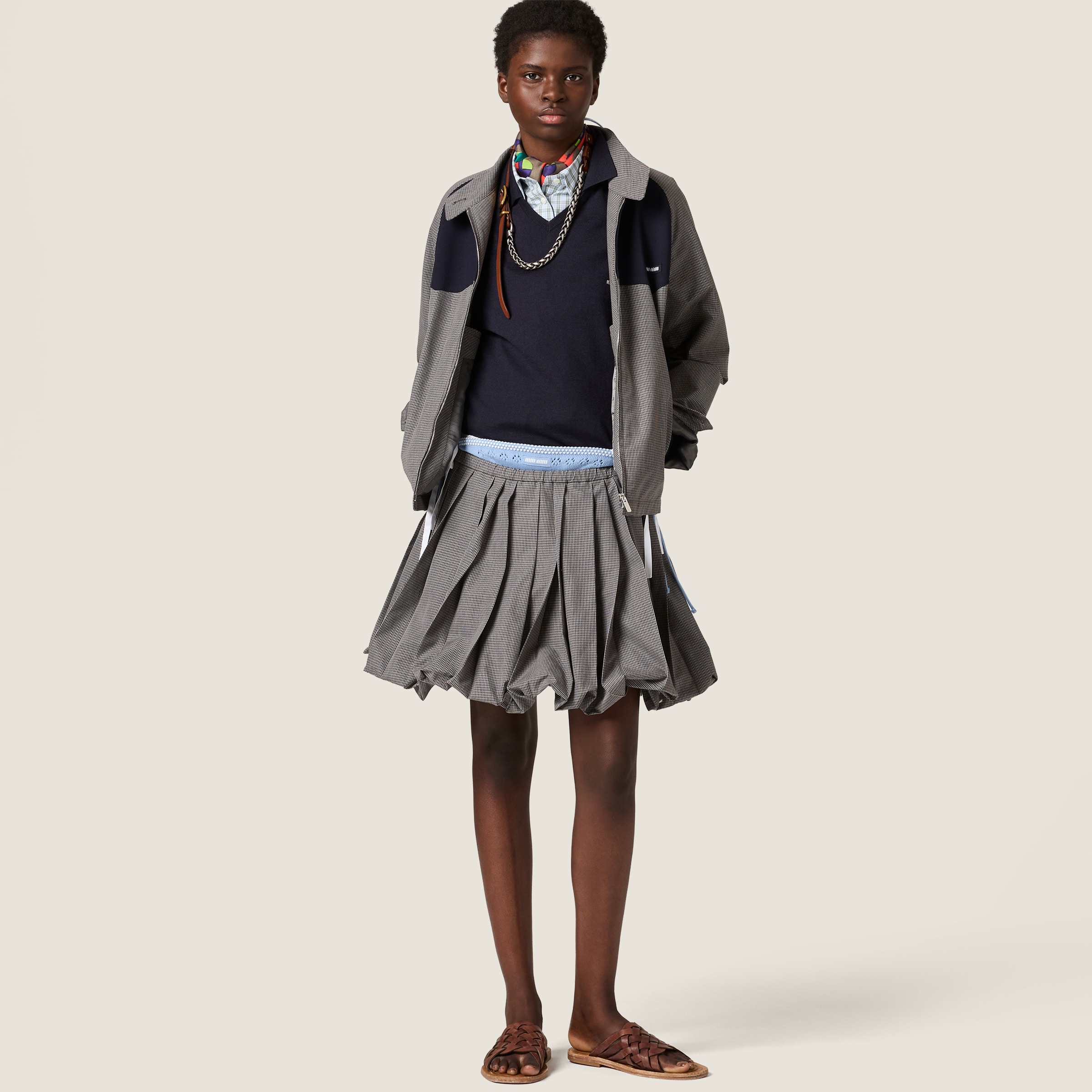 White/sage Green Checked Poplin Shirt | Miu Miu - United States