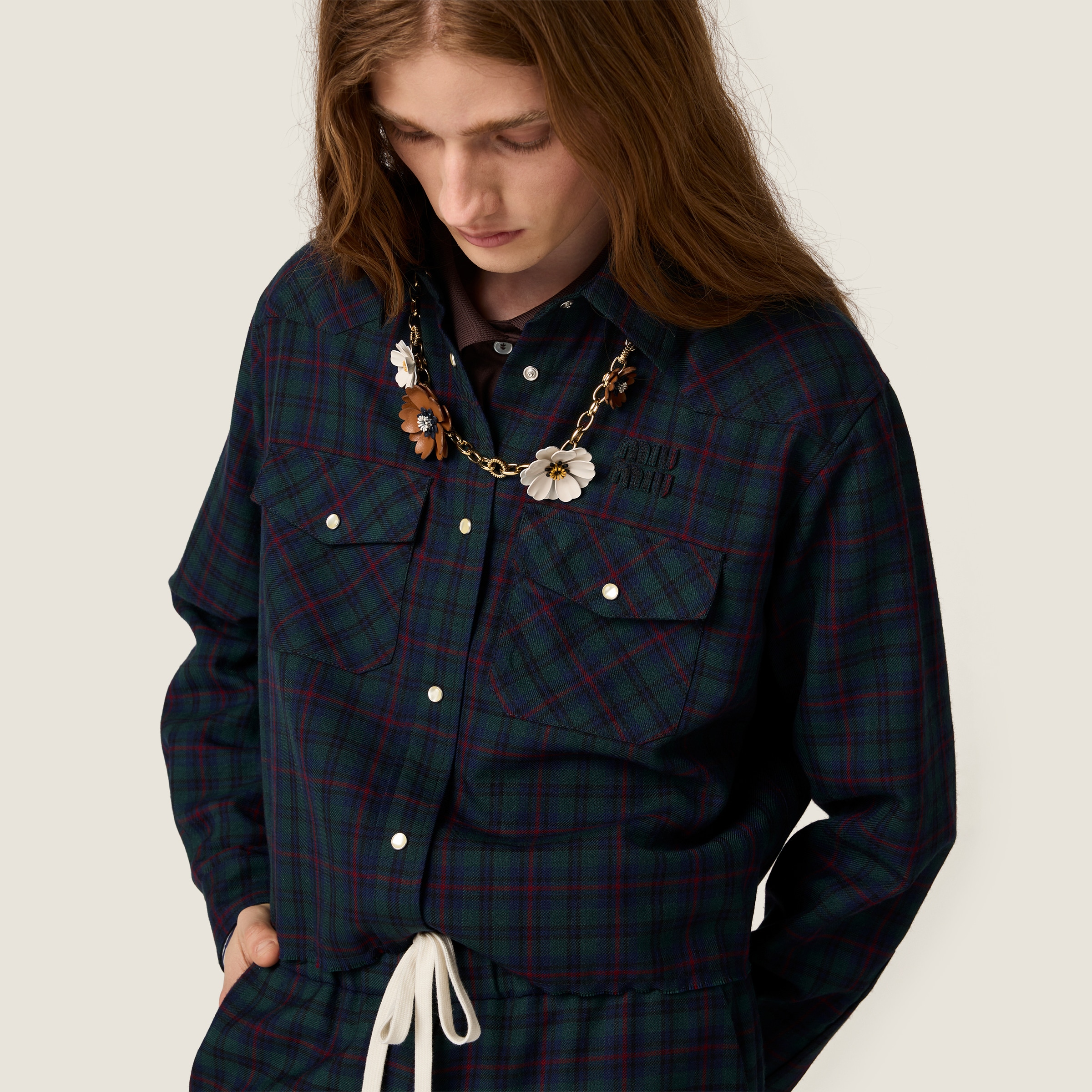 Blue/green Plaid Shirt | Miu Miu - United States
