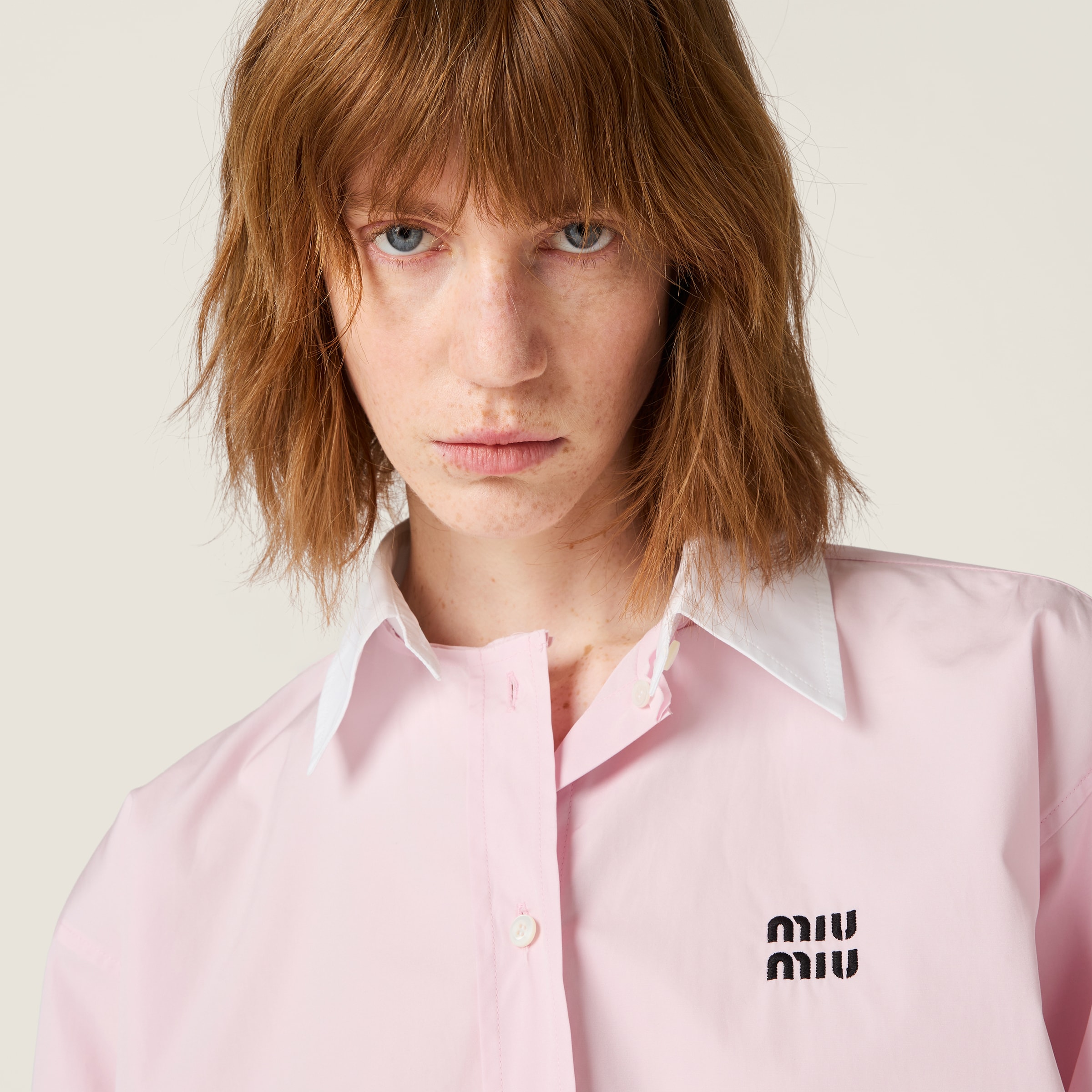 Tシャツ・カットソー MiuMiu FW25 Miu Miu Shirts Pink (MK1971 10RGF0028) Pink Poplin Shirt | Miu Miu