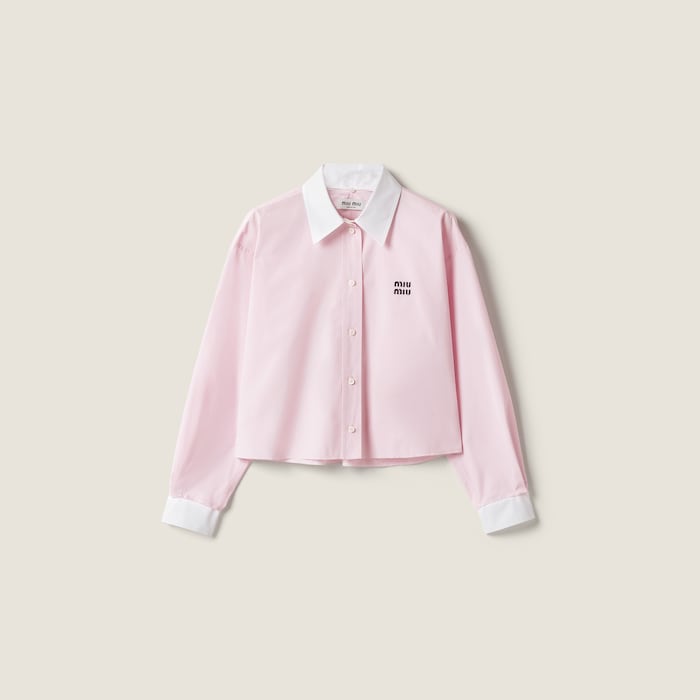 Tシャツ・カットソー MiuMiu FW25 Pink poplin shirt (MK1971SOOO10RG F0028) Pink Poplin Shirt | Miu Miu