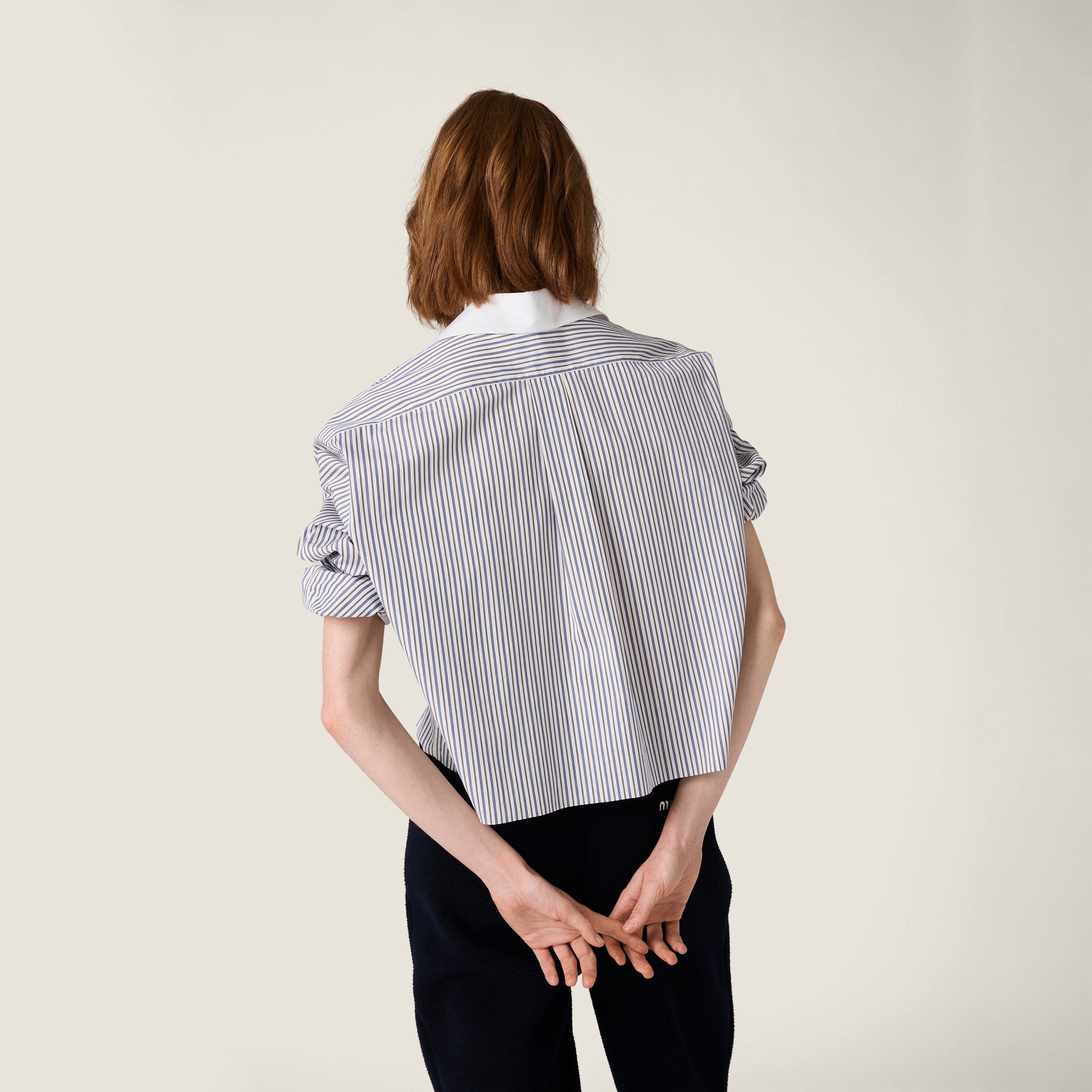 White/cocoa Brown Striped Poplin Shirt | Miu Miu