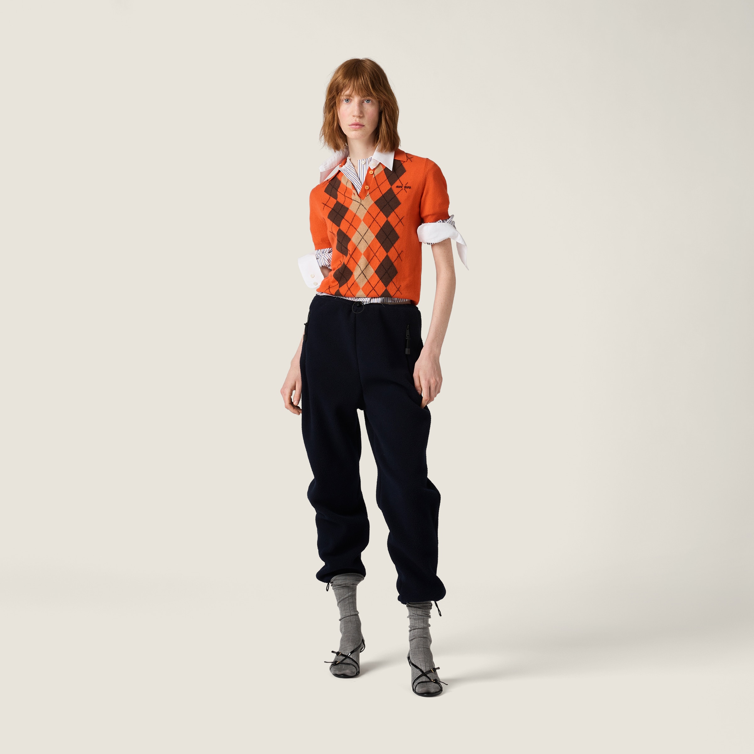 Miu Miu Striped Shirt With Collared Neck And Long Sleeves In Blue