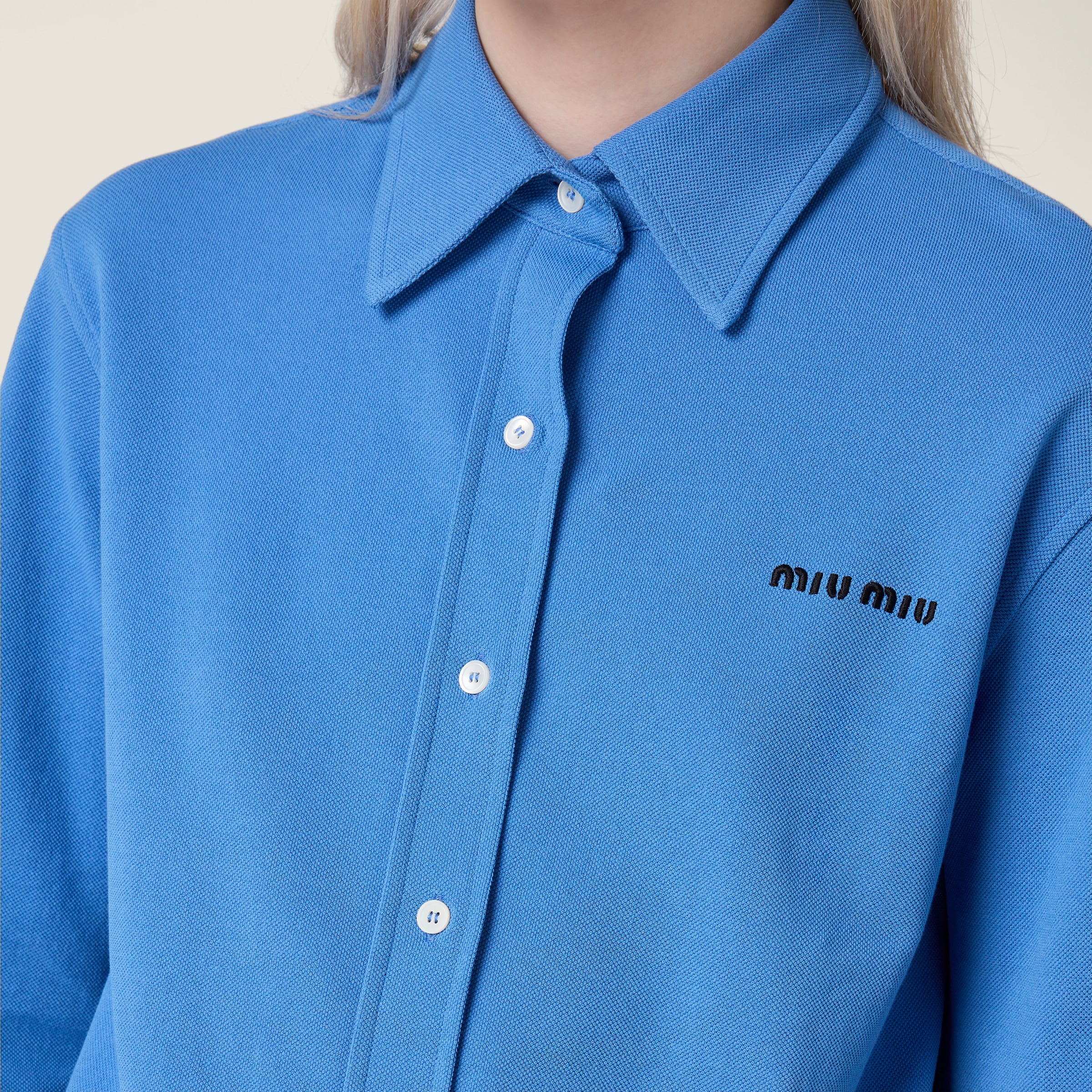 Miu Miu Button-down Shirt With Classic Collar In Blue