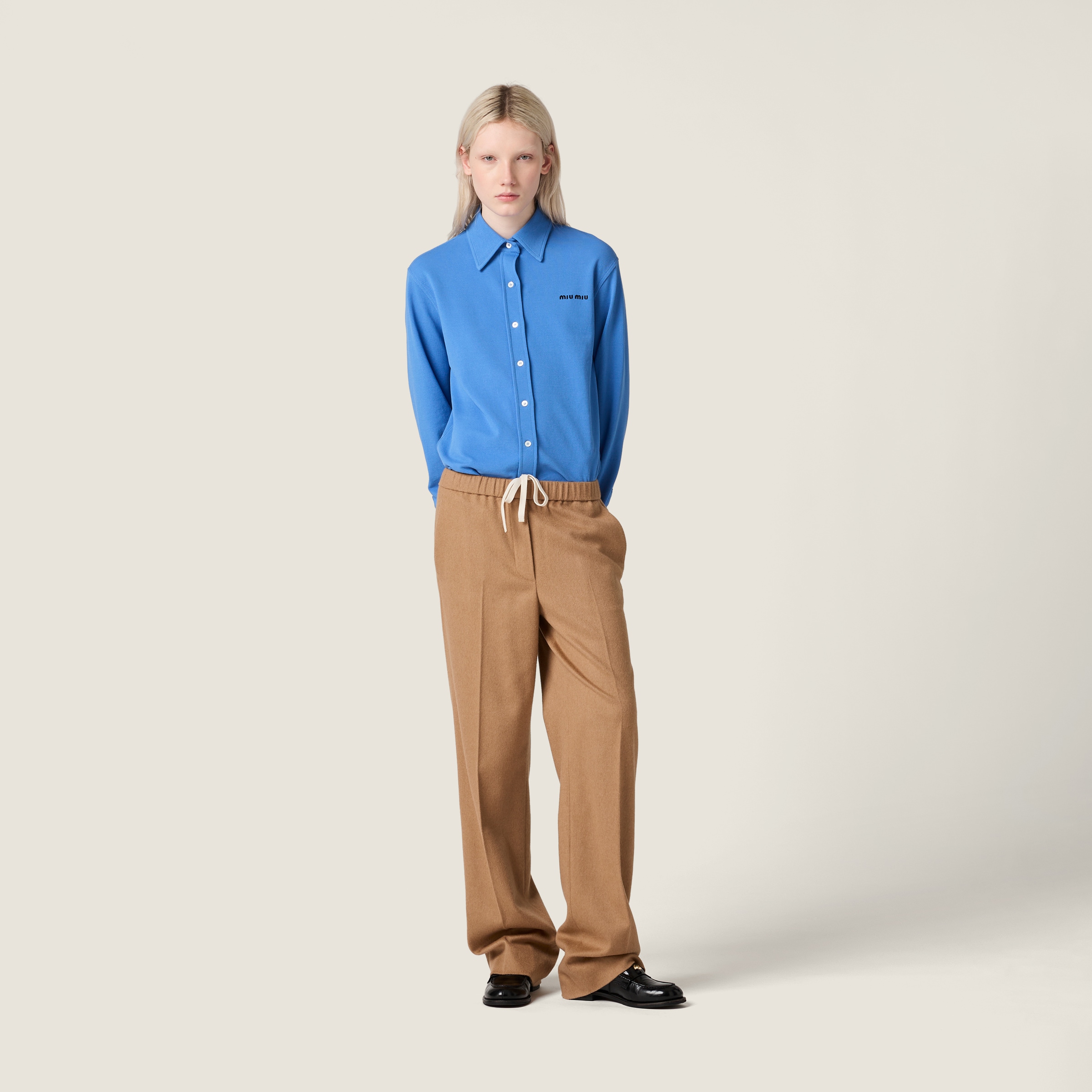 Tシャツ・カットソー MiuMiu FW25 Miu Miu Piquet Shirt (MK1980SOOO 14RW F0237) Periwinkle Blue Cotton Piqué Shirt | Miu Miu