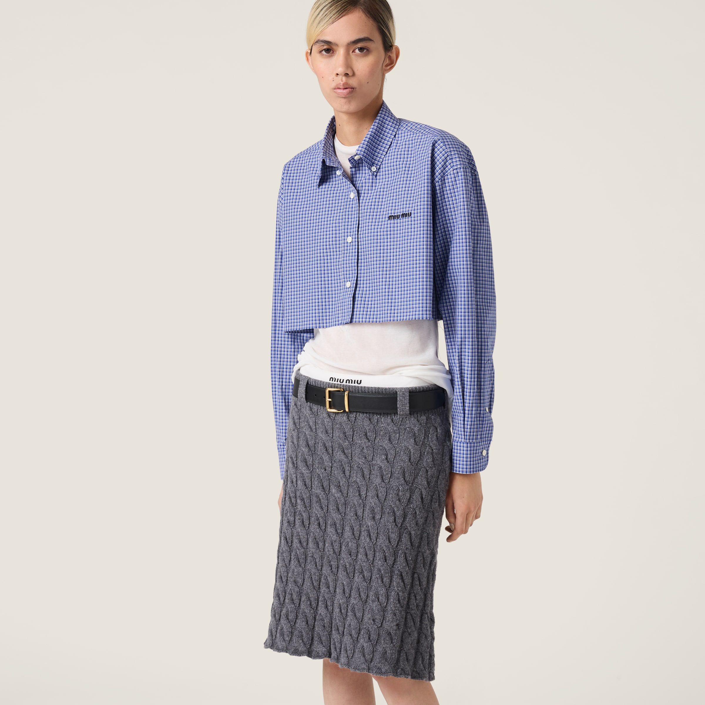 Miu Miu Checked Shirt In Blue