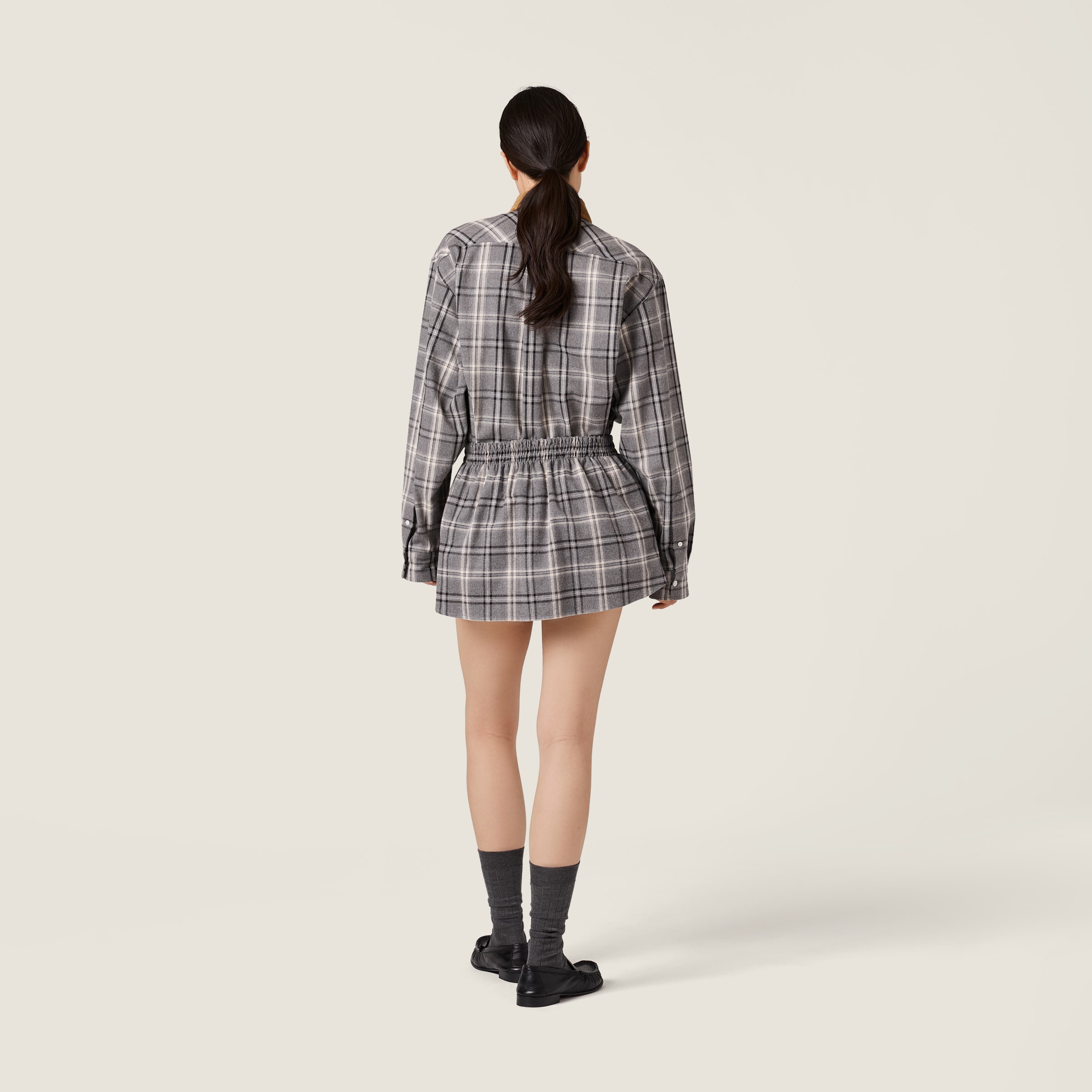 Miu Miu Long Sleeve Plaid Shirt With Chest Pockets In Gray