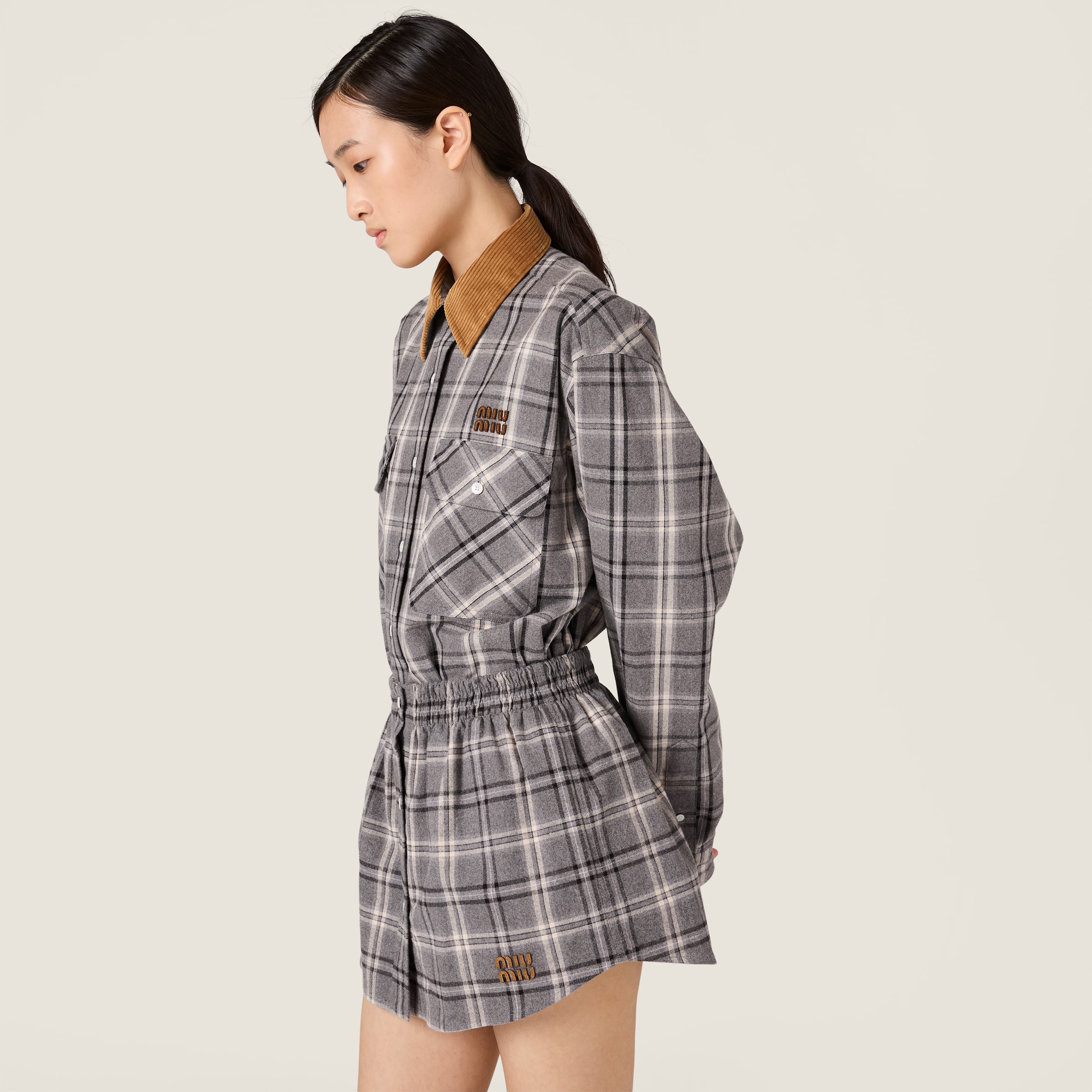 スレートグレー チェック柄フランネル シャツ | Miu Miu - 日本