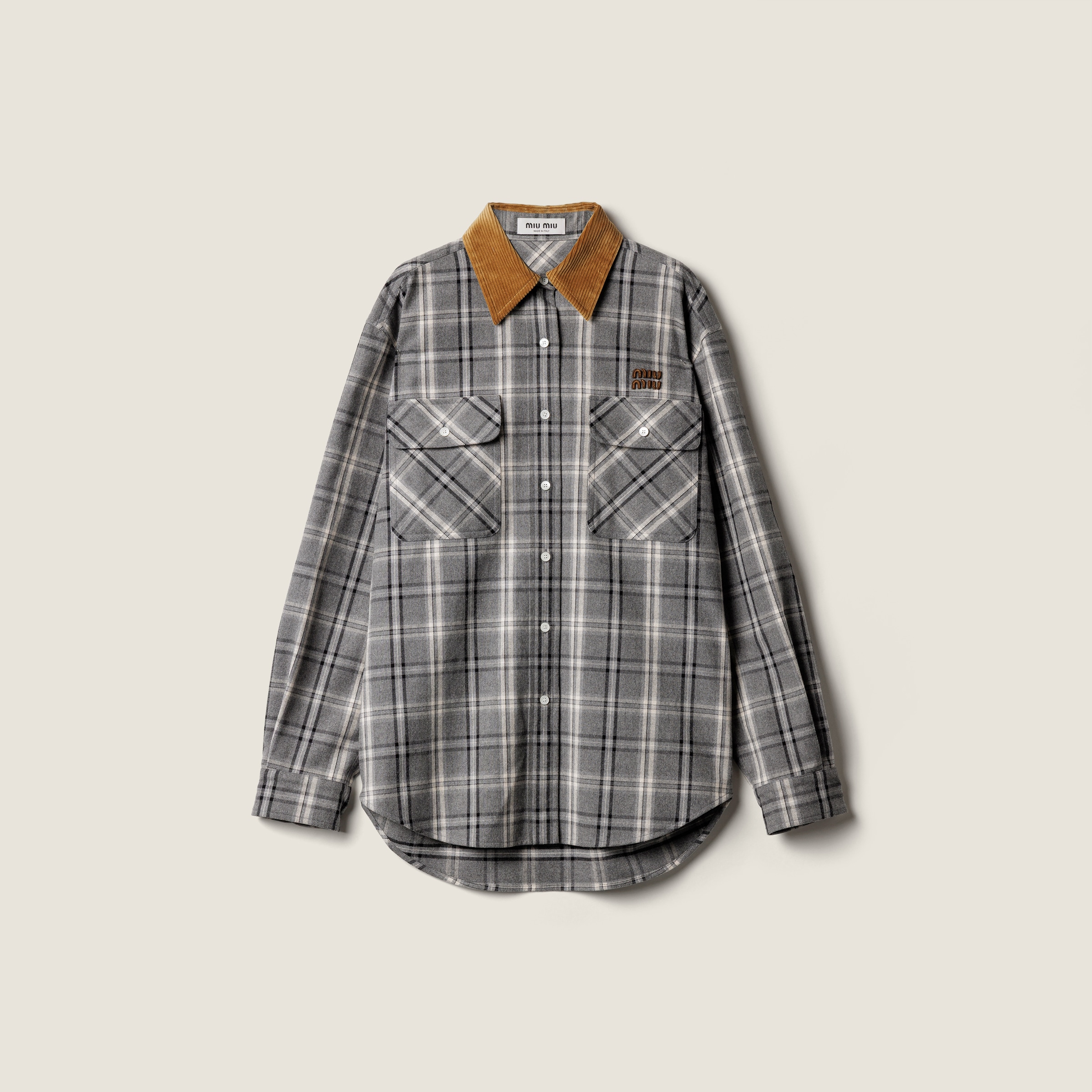 Miu Miu Checked Flannel Shirt In Gray